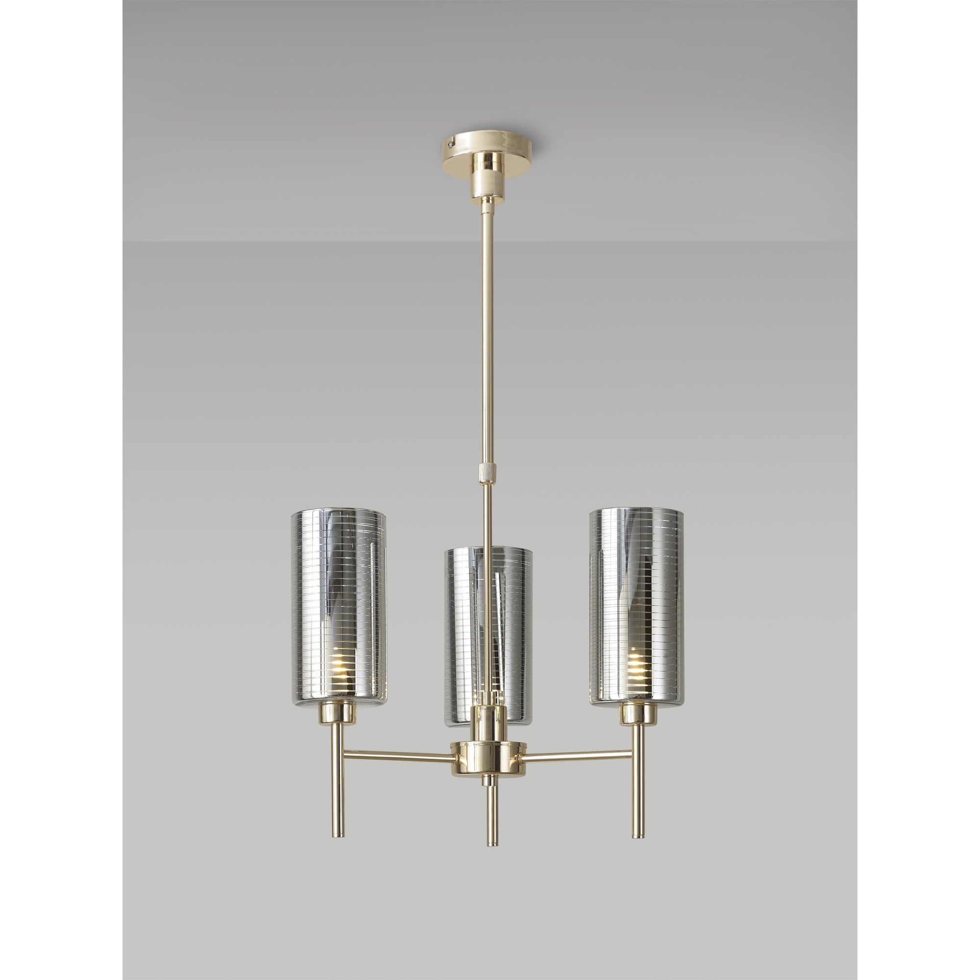 Fabula Tamworth 3 Light Telescopic Semi Flush - Tall Cylinder Shades - French Gold & Chrome Lined Glass