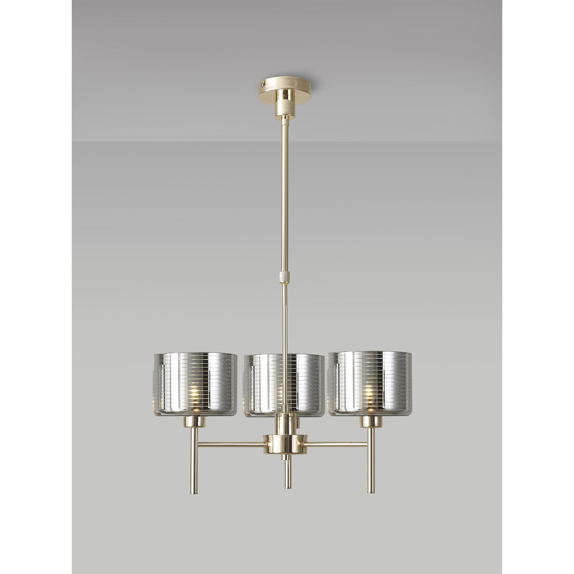 Fabula Tamworth 3 Light Telescopic Semi Flush - Short Cylinder Shades - French Gold & Chrome Lined Glass