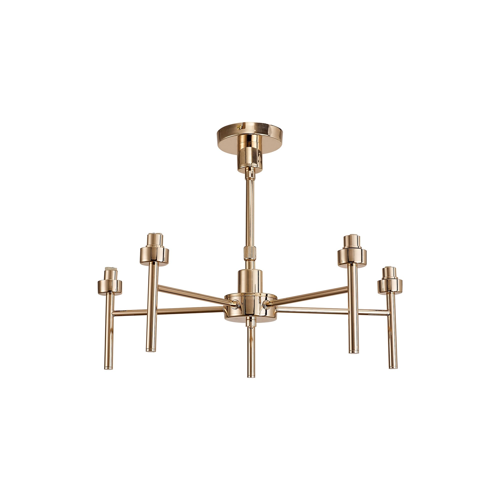 Fabula Tamworth 5 Light Telescopic Semi Flush - Tall Cylinder Shades - French Gold & Frosted Glass