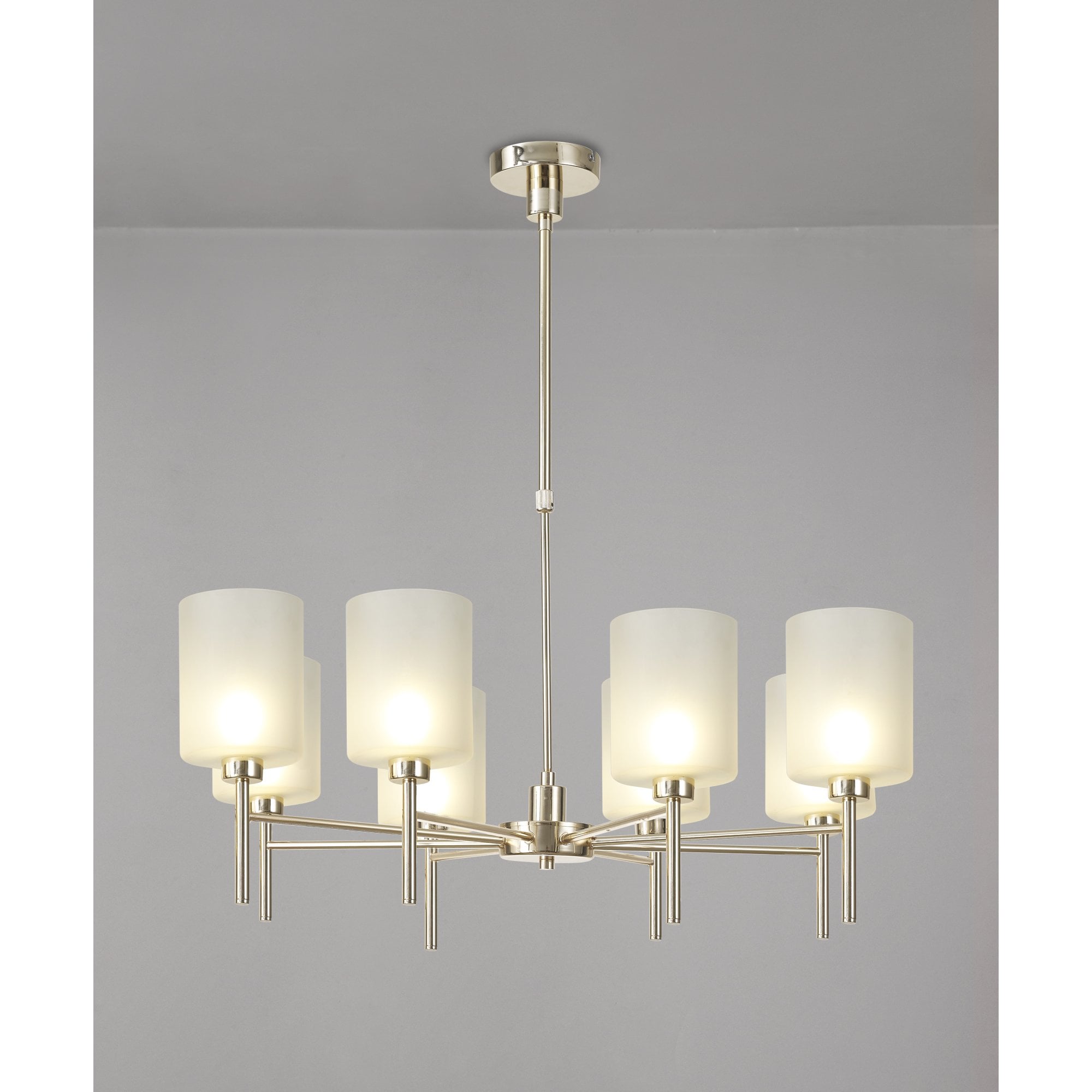 Fabula Tamworth 8 Light Telescopic Semi Flush - Medium Cylinder Shades - French Gold & Frosted Glass