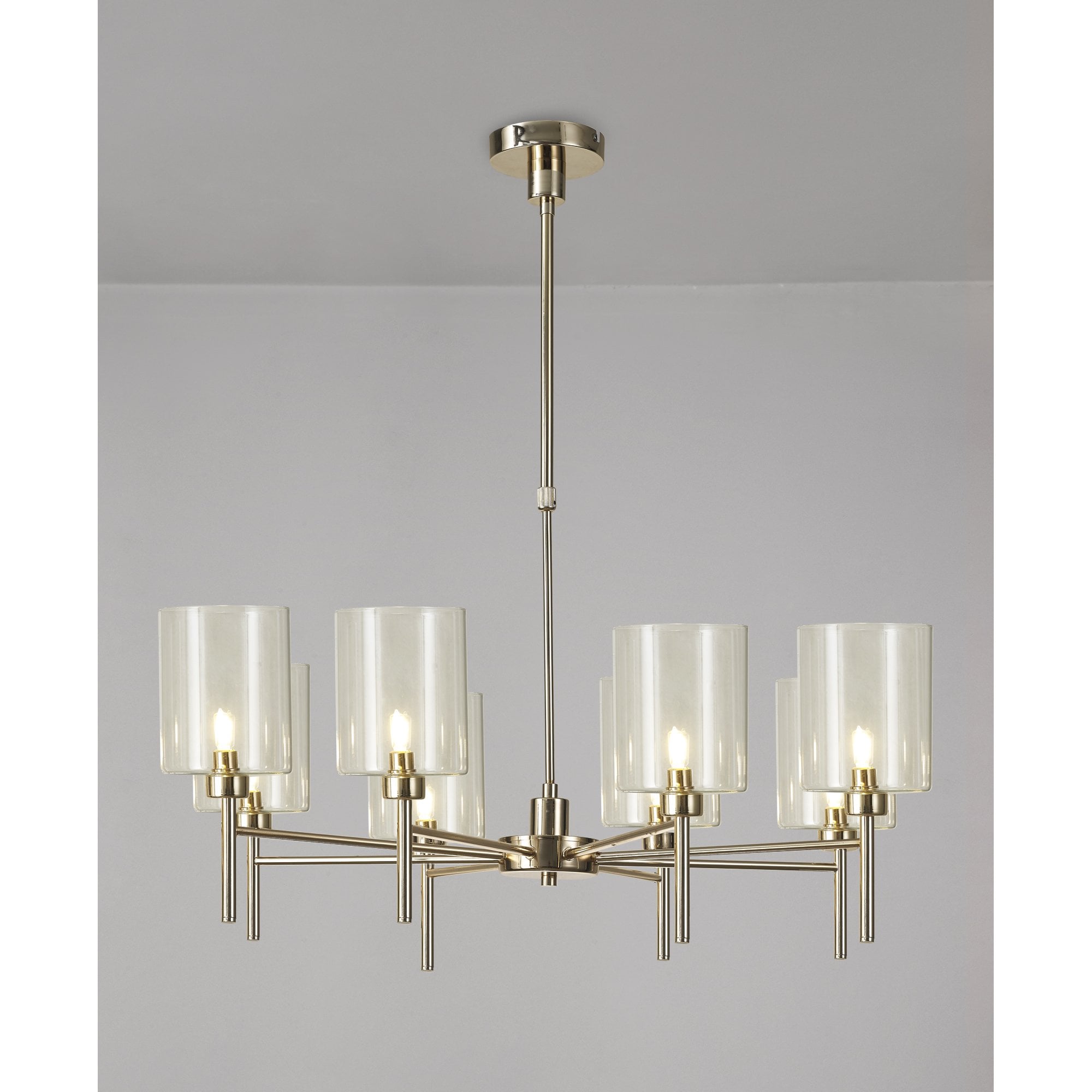 Fabula Tamworth 8 Light Telescopic Semi Flush - Medium Cylinder Shades - French Gold & Clear Glass