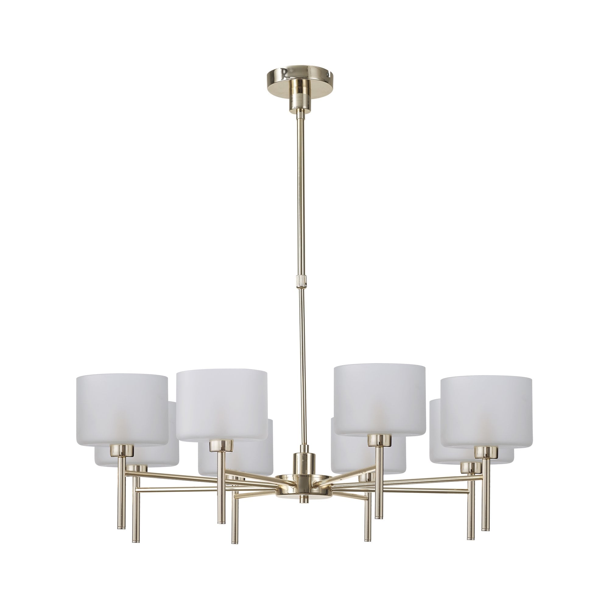 Fabula Tamworth 8 Light Telescopic Semi Flush - Short Cylinder Shades - French Gold & Frosted Glass