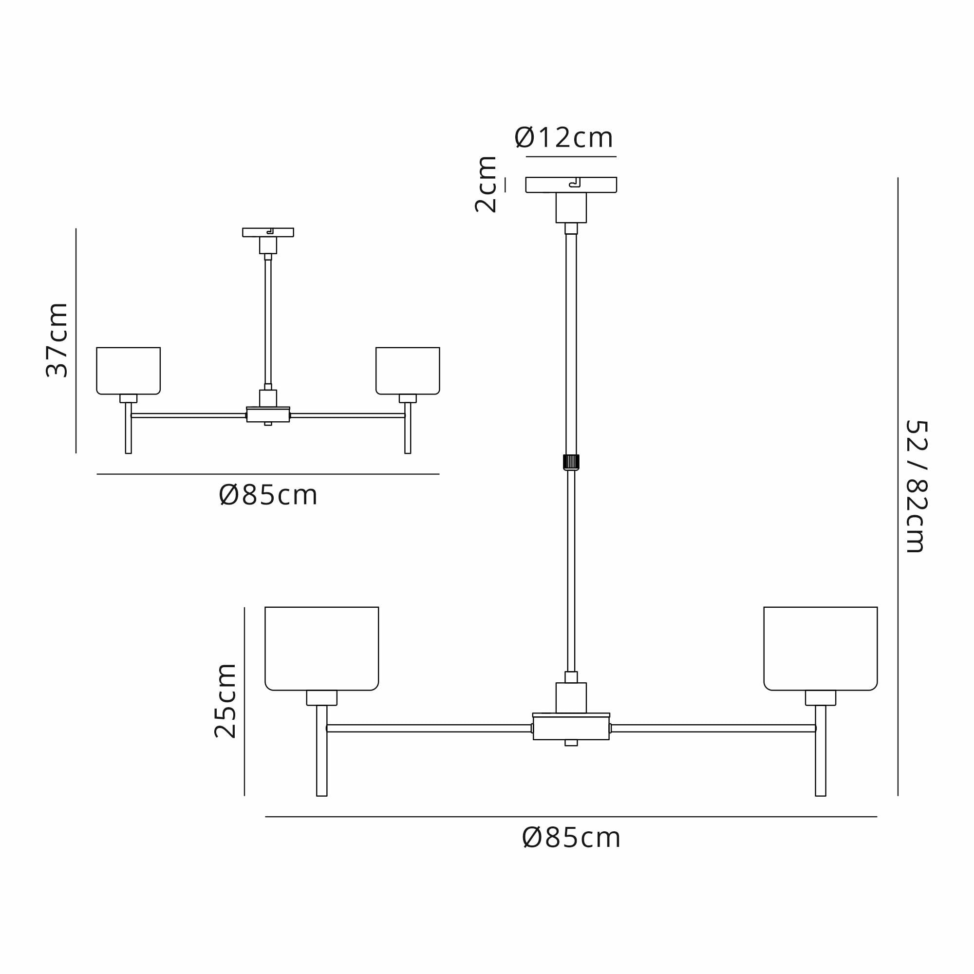 Fabula Tamworth 8 Light Telescopic Semi Flush - Short Cylinder Shades - French Gold & Clear Glass