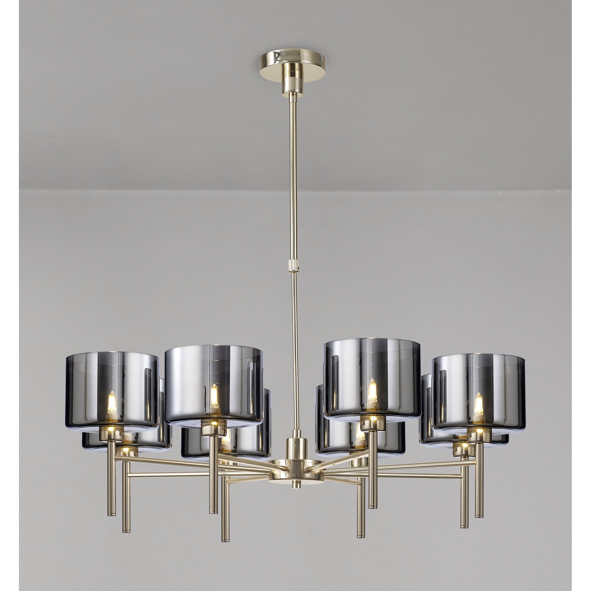 Fabula Tamworth 8 Light Telescopic Semi Flush - Short Cylinder Shades - French Gold & Chrome Glass