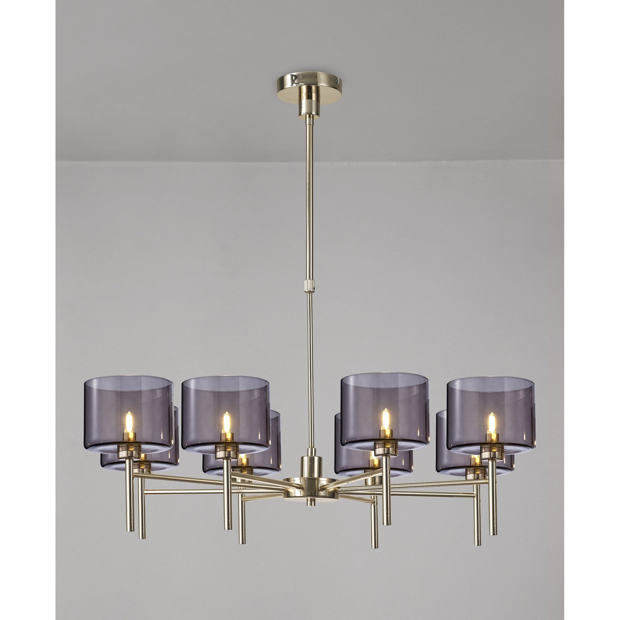 Fabula Tamworth 8 Light Telescopic Semi Flush - Short Cylinder Shades - French Gold & Smoked Glass