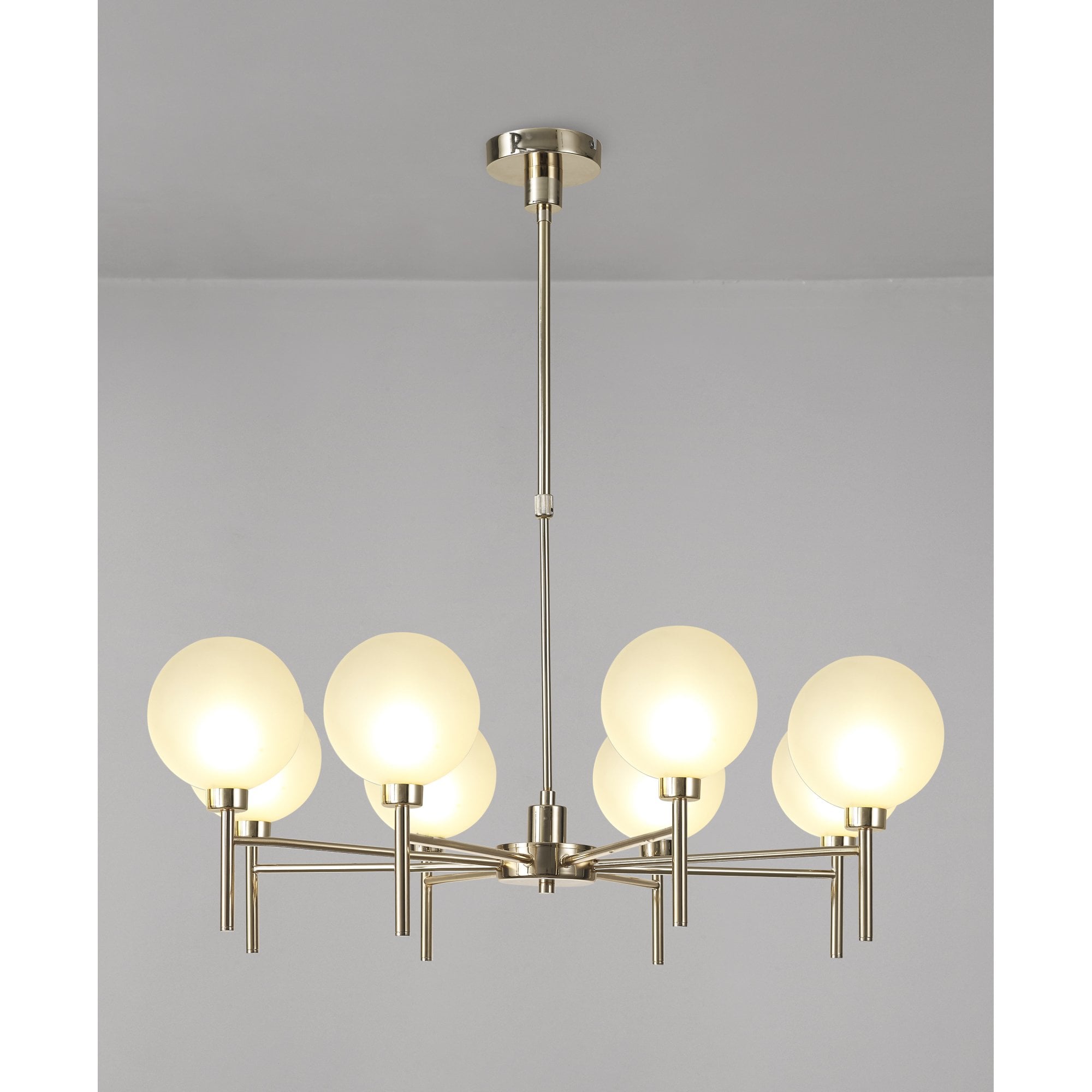 Fabula Tamworth 8 Light Telescopic Semi Flush - Round Shades with Inner Frosted Globes - French Gold & Frosted Glass
