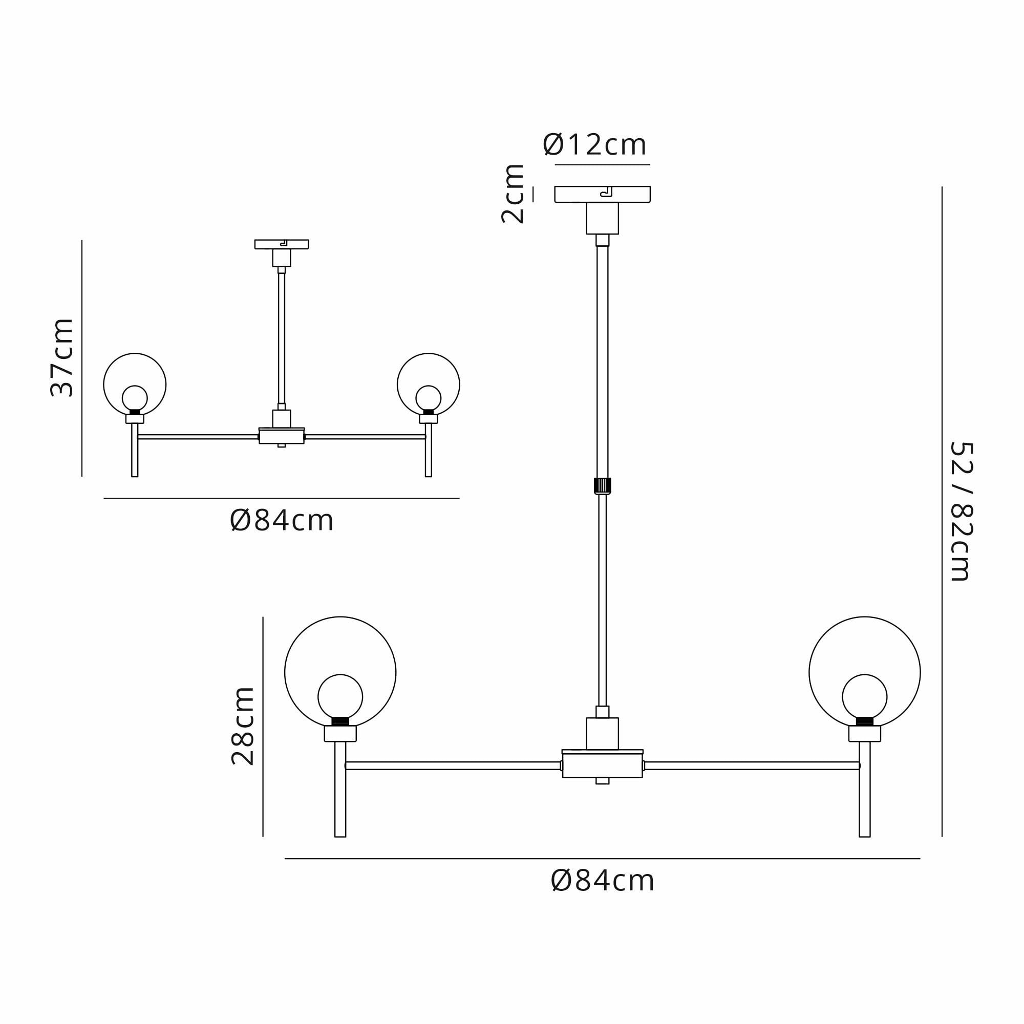 Fabula Tamworth 8 Light Telescopic Semi Flush - Round Shades with Inner Frosted Globes - French Gold, Cognac & Frosted Glass