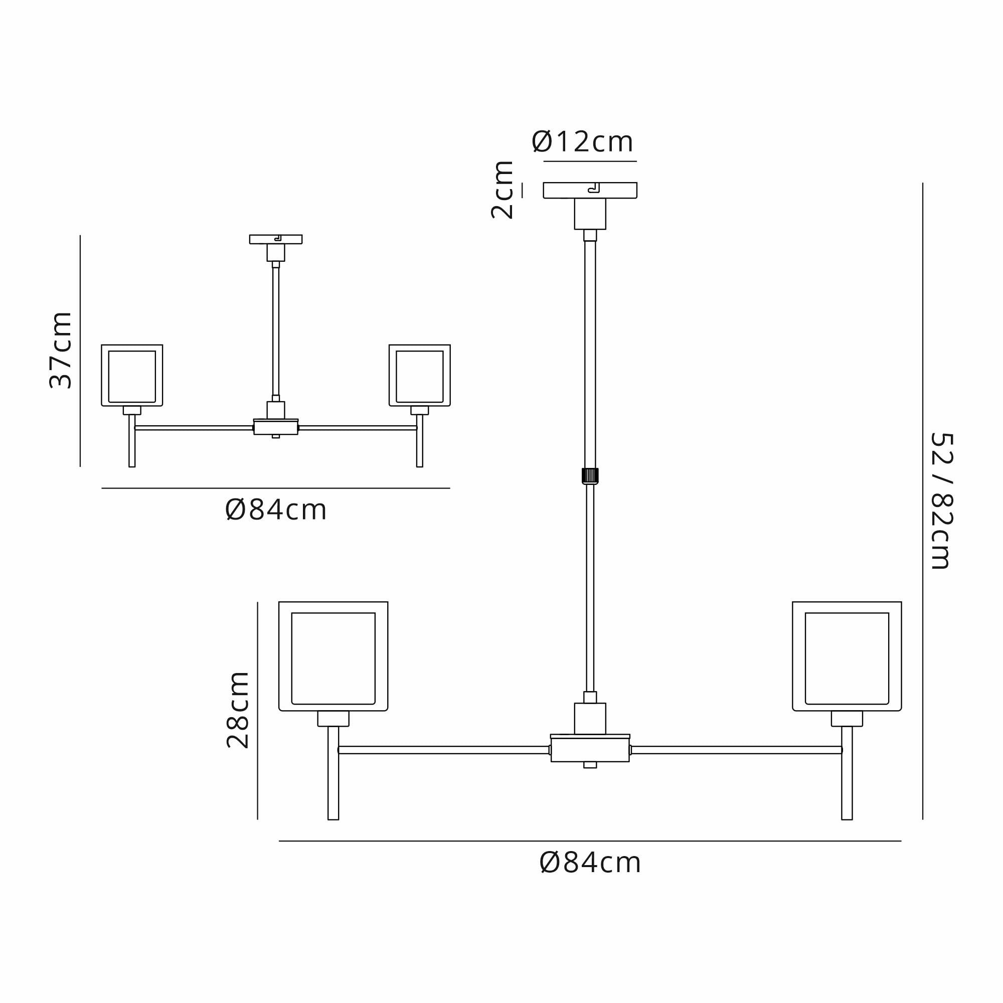 Fabula Tamworth 8 Light Telescopic Semi Flush - Medium Cylinder Shades with Clear Outer Glass - French Gold, Cognac & Clear Glass