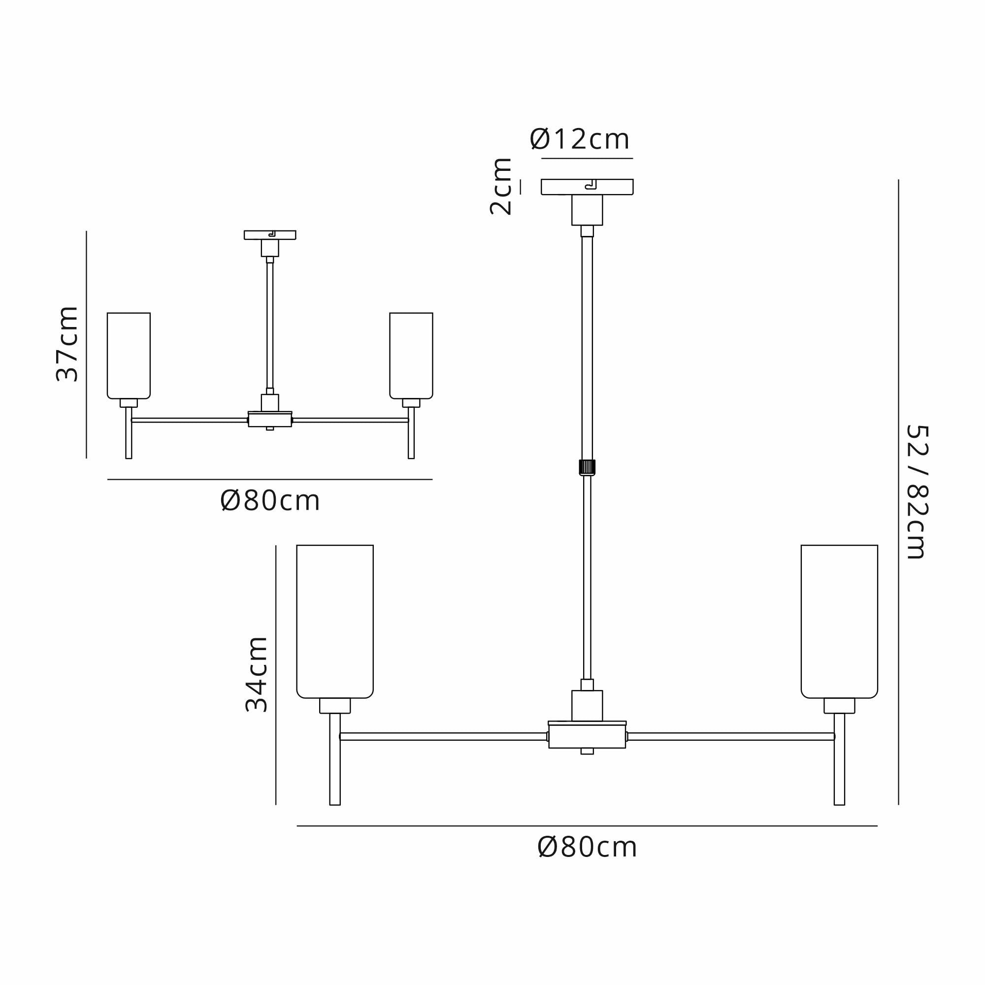 Fabula Tamworth 8 Light Telescopic Semi Flush - Tall Cylinder Shades - French Gold & Chrome Glass