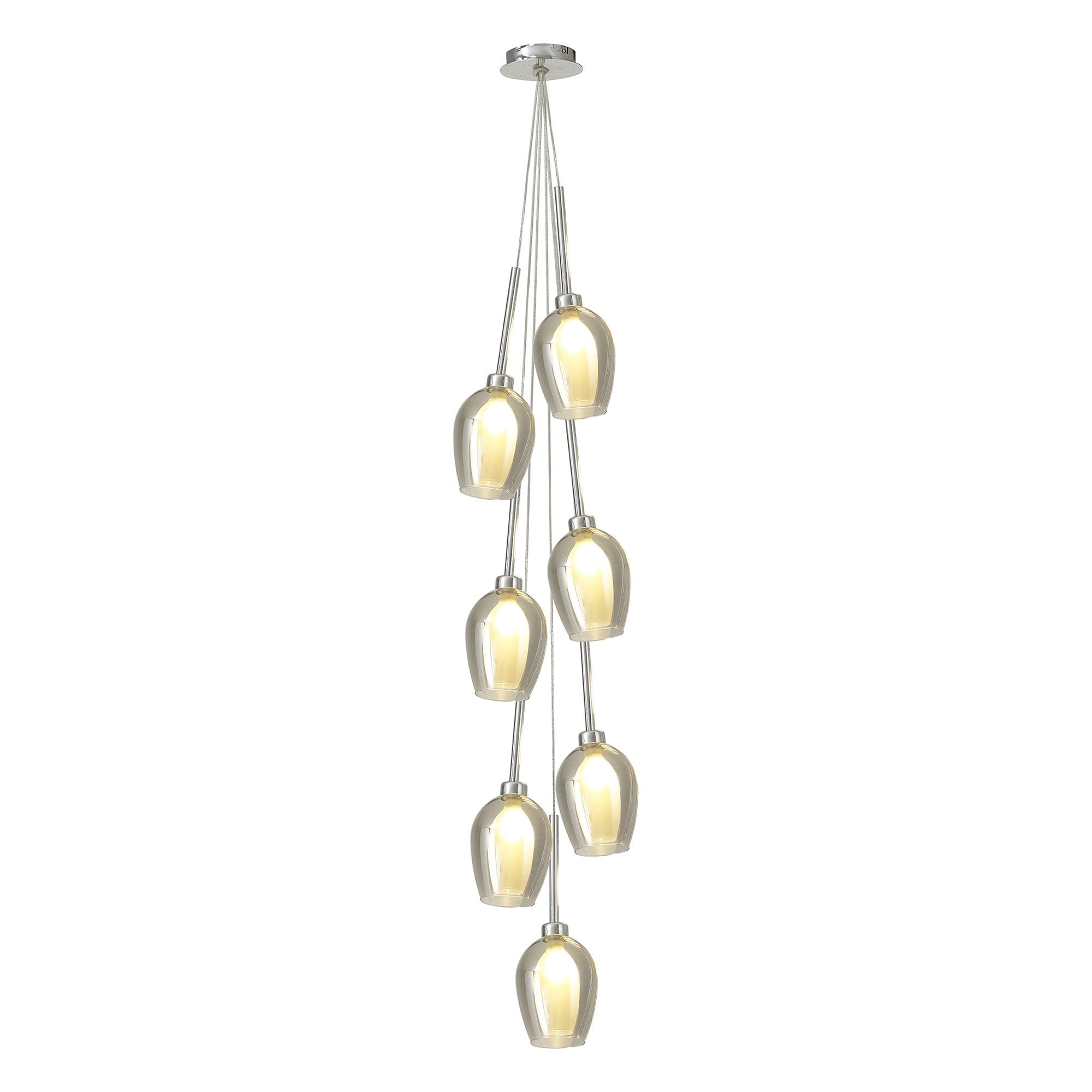 Fabula Tamworth 7 Light Cluster Pendant - Wine Glass Shades with Inner Frosted Glass - Polished Chrome, Smoked & Frosted Glass