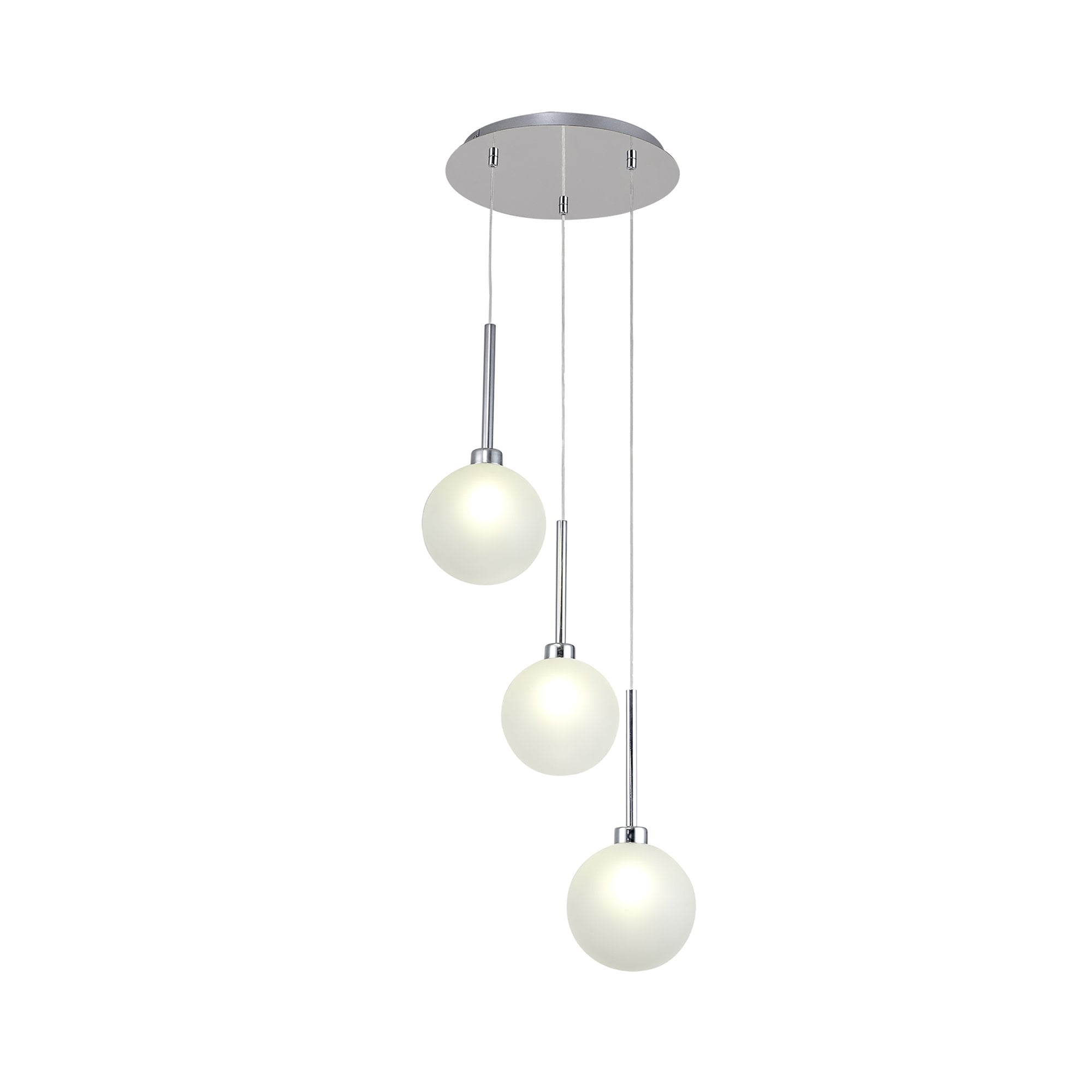 Fabula Tamworth 3 Light Round Pendant - Round Shades with Inner Frosted Globes - Polished Chrome & Frosted Glass