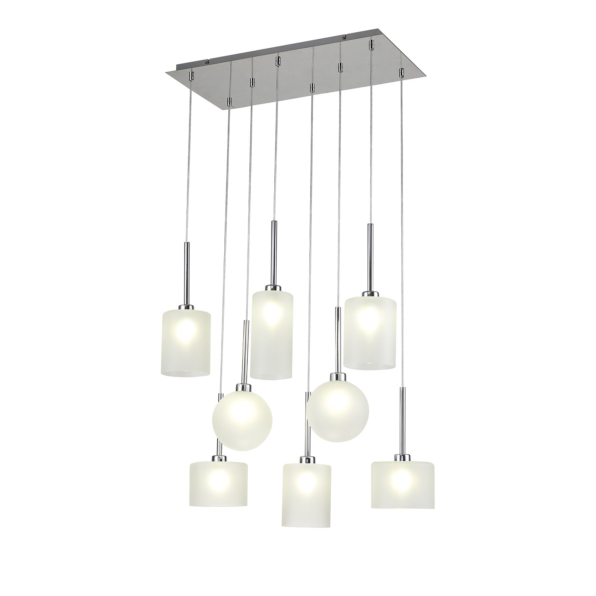 Fabula Tamworth 8 Light Rectangle Pendant - Mixed Shades G - Polished Chrome & Frosted Glass