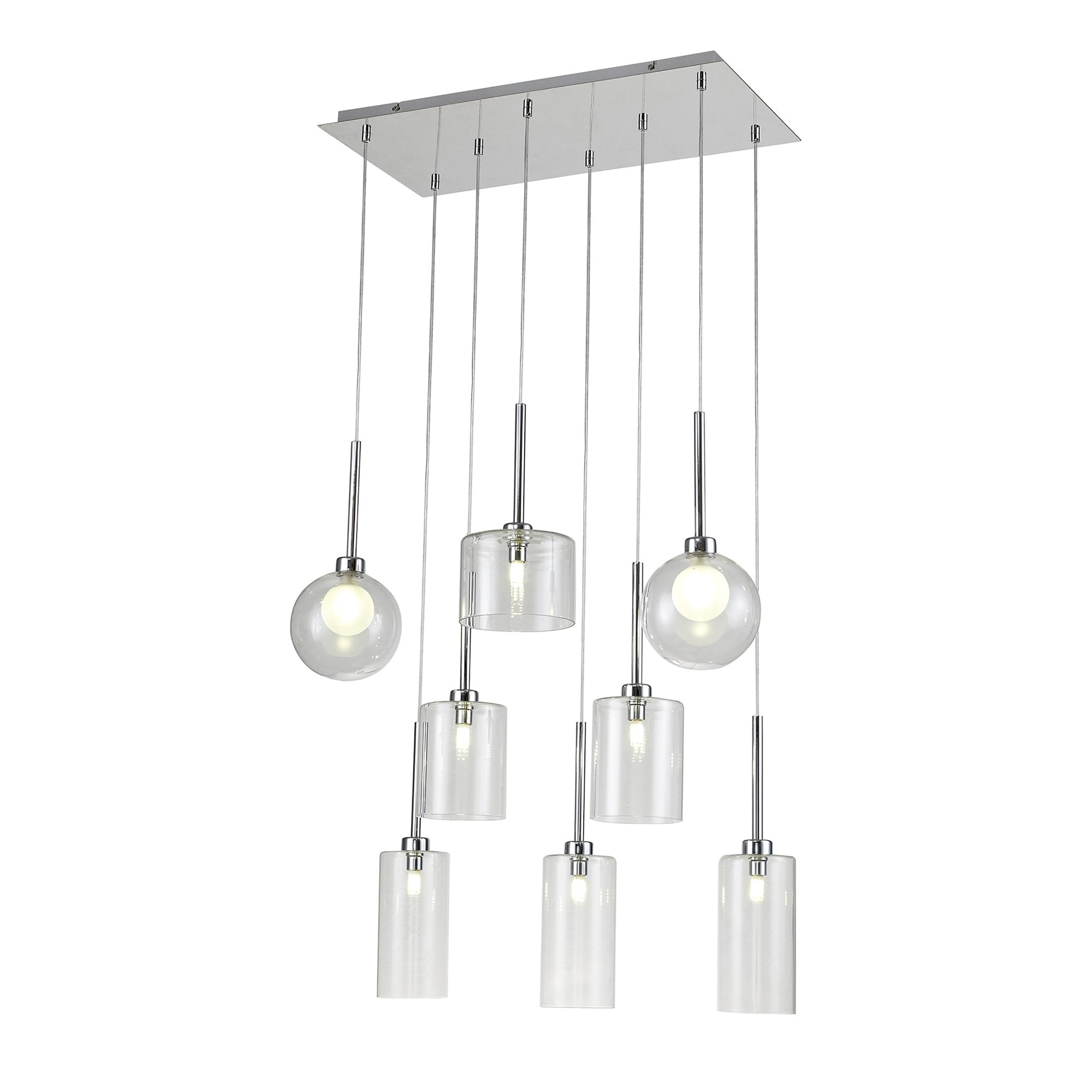 Fabula Tamworth 8 Light Rectangle Pendant - Mixed Shades G - Polished Chrome, Clear & Frosted Glass