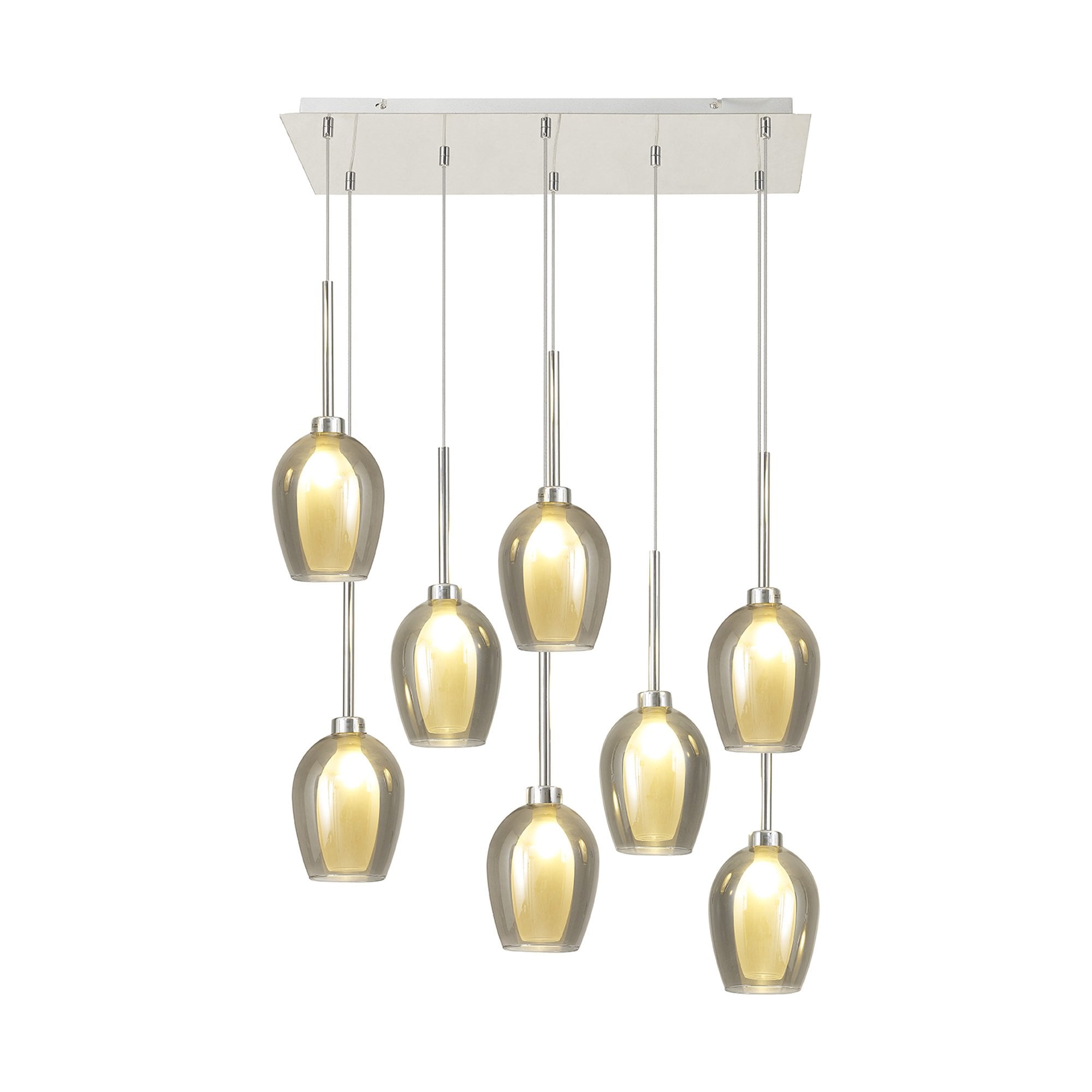 Fabula Tamworth 8 Light Rectangle Pendant - Wine Glass Shades with Inner Frosted Glass - Polished Chrome, Smoked & Frosted Glass