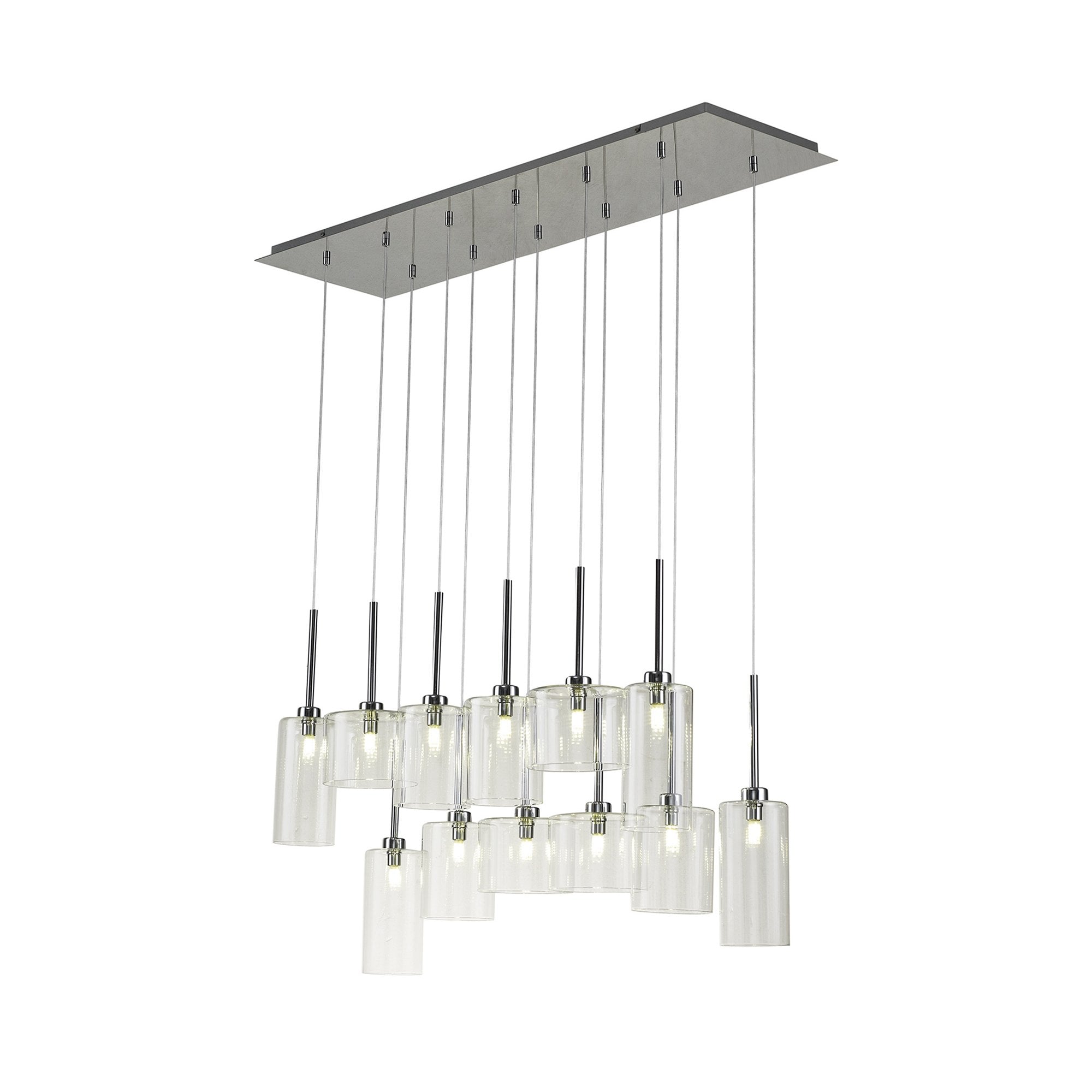 Fabula Tamworth 12 Light Linear Pendant - Mixed Cylinder Shades - Polished Chrome & Clear Glass