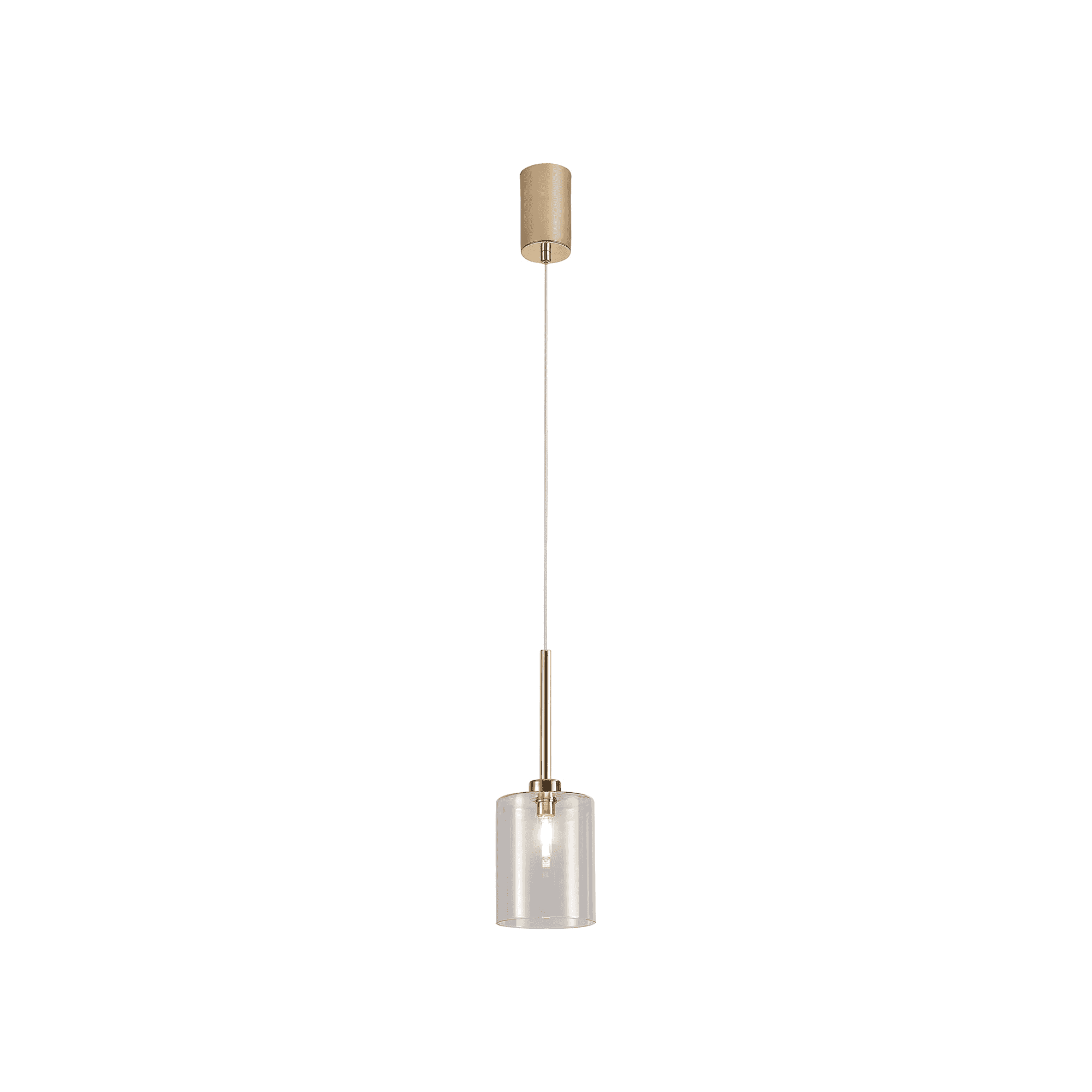 Fabula Tamworth Single Pendant - Medium Cylinder Shade - French Gold & Clear Glass