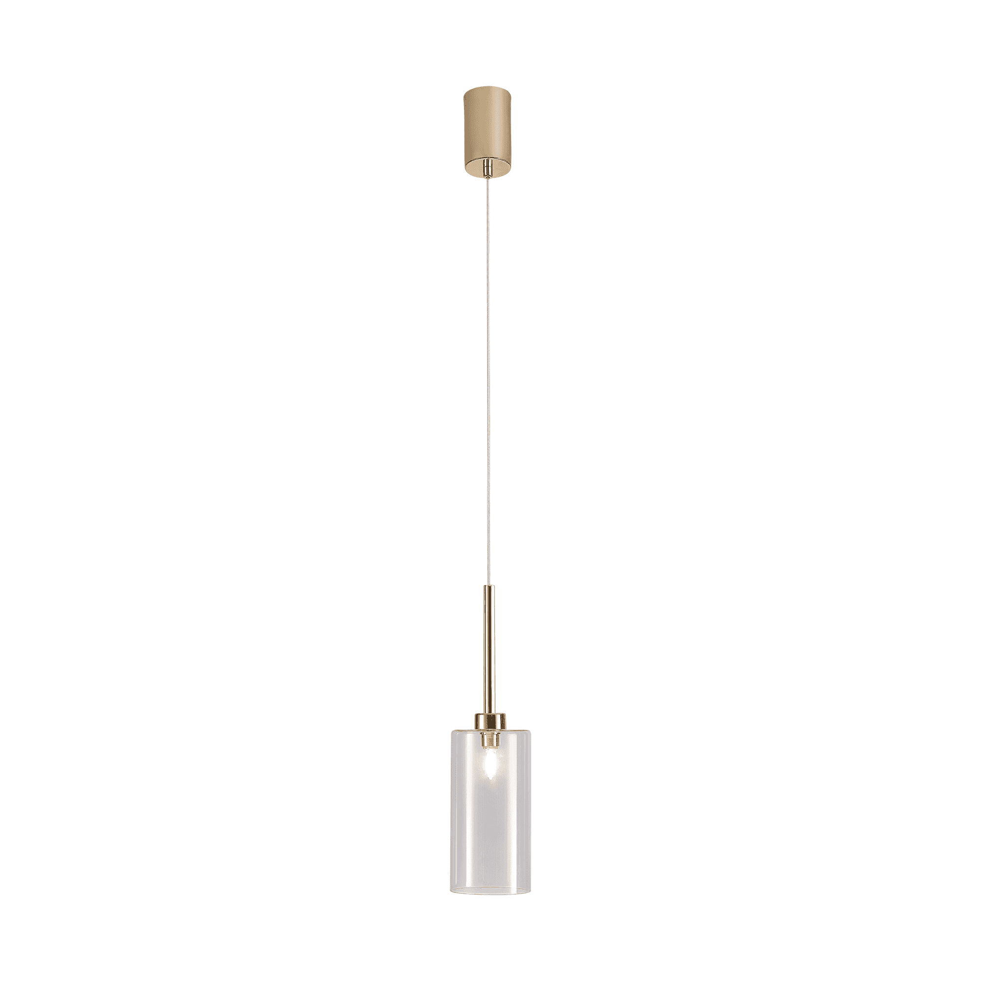 Fabula Tamworth Single Pendant - Tall Cylinder Shade - French Gold & Clear Glass