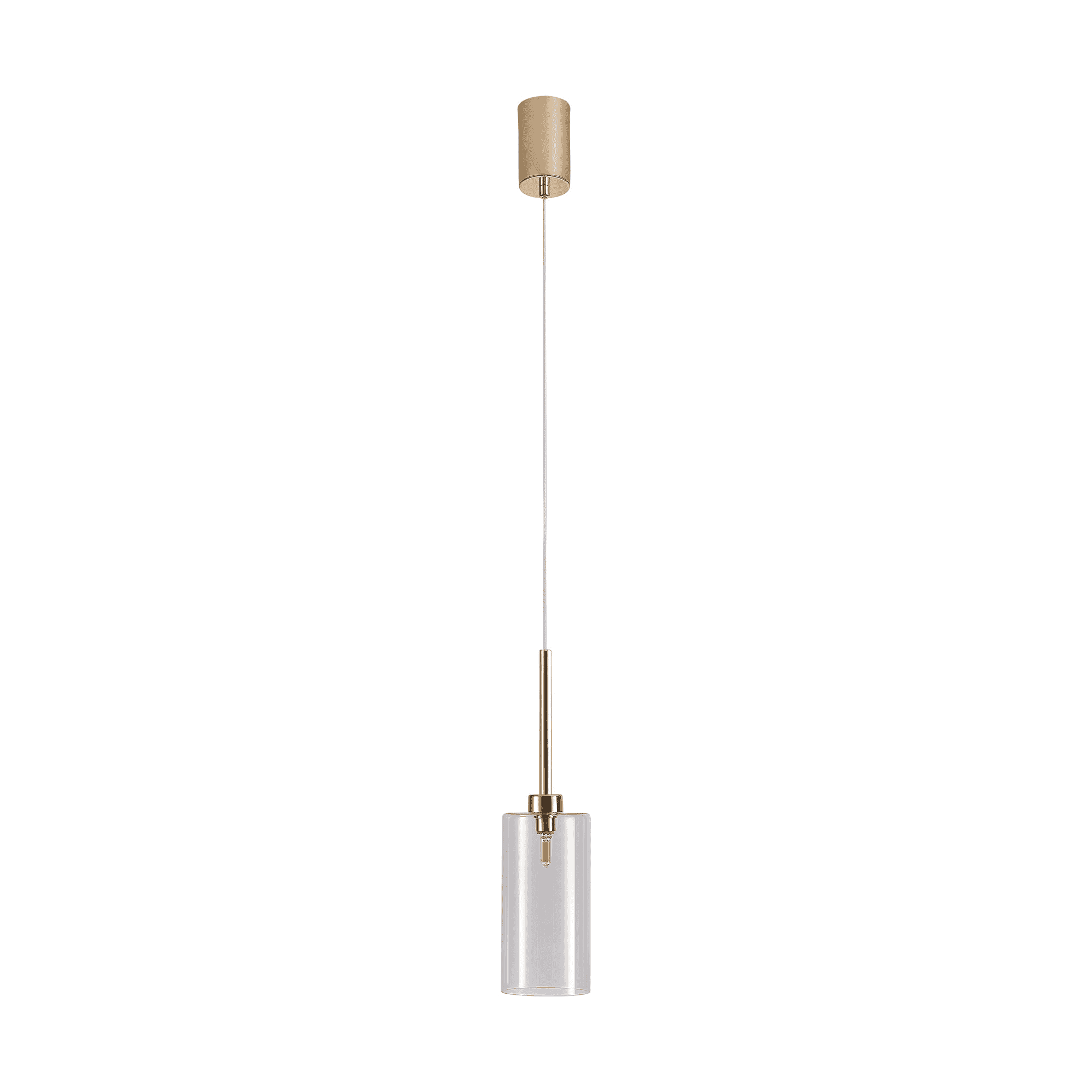 Fabula Tamworth Single Pendant - Tall Cylinder Shade - French Gold & Clear Glass