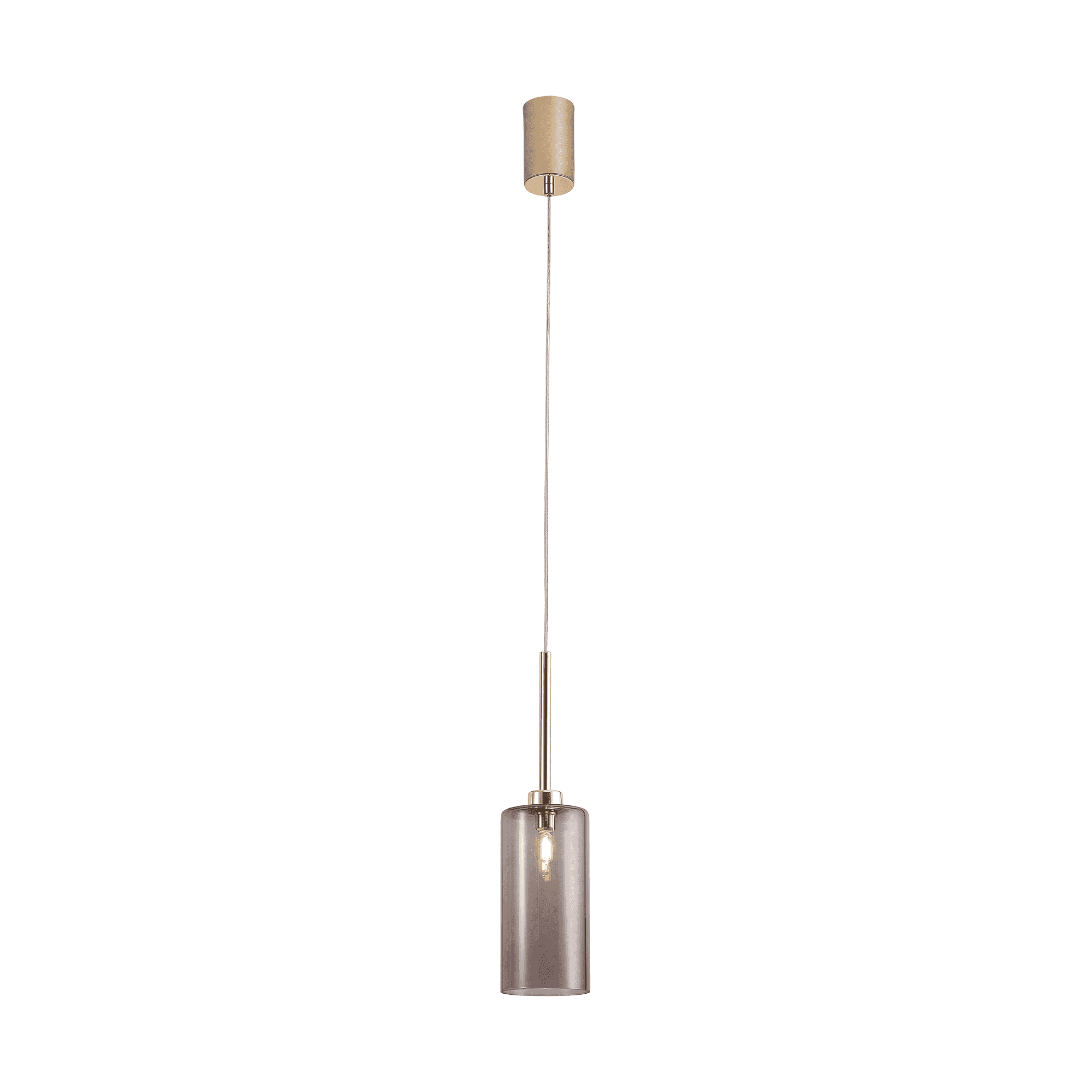 Fabula Tamworth Single Pendant - Tall Cylinder Shade - French Gold & Smoked Glass