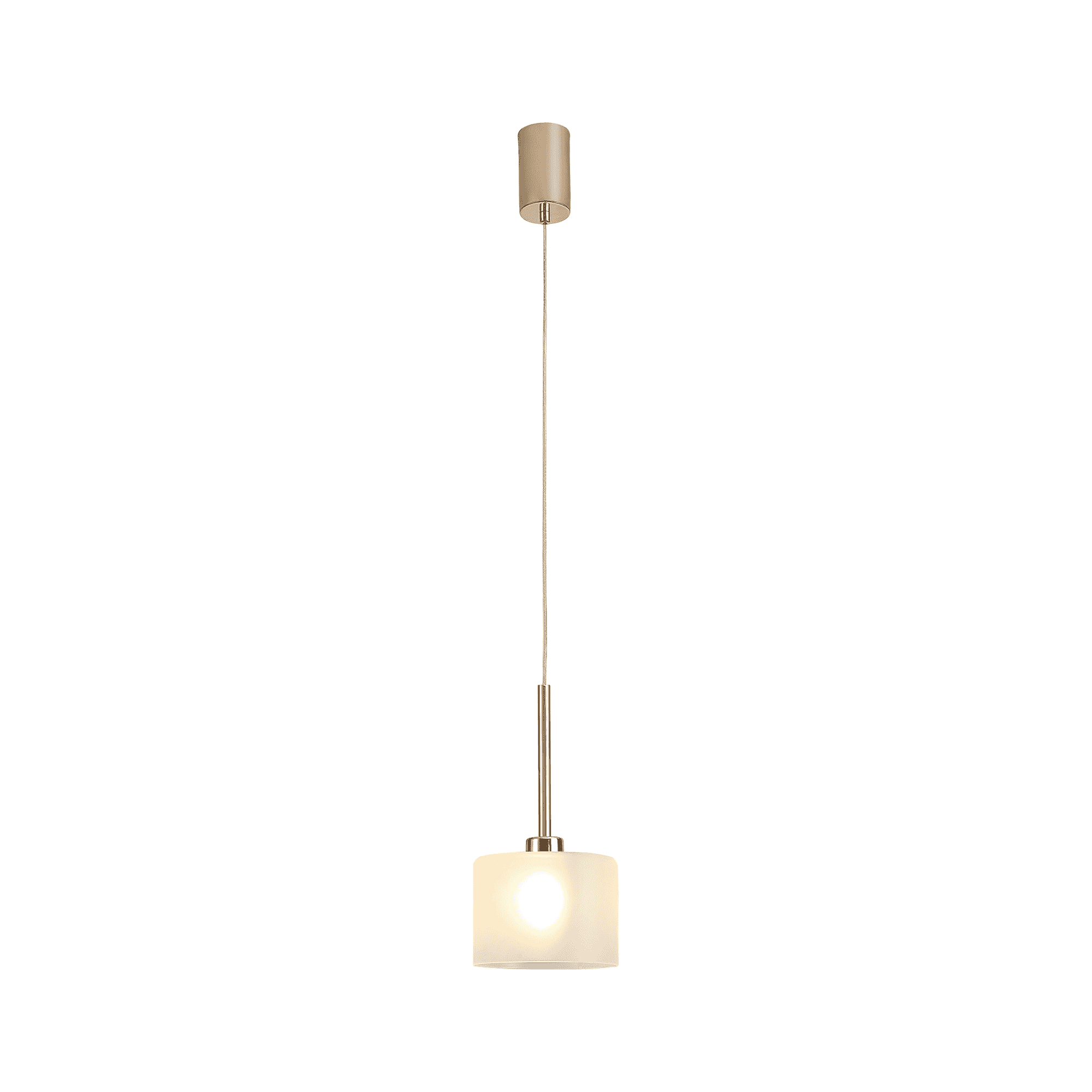 Fabula Tamworth Single Pendant - Short Cylinder Shade - French Gold & Frosted Glass