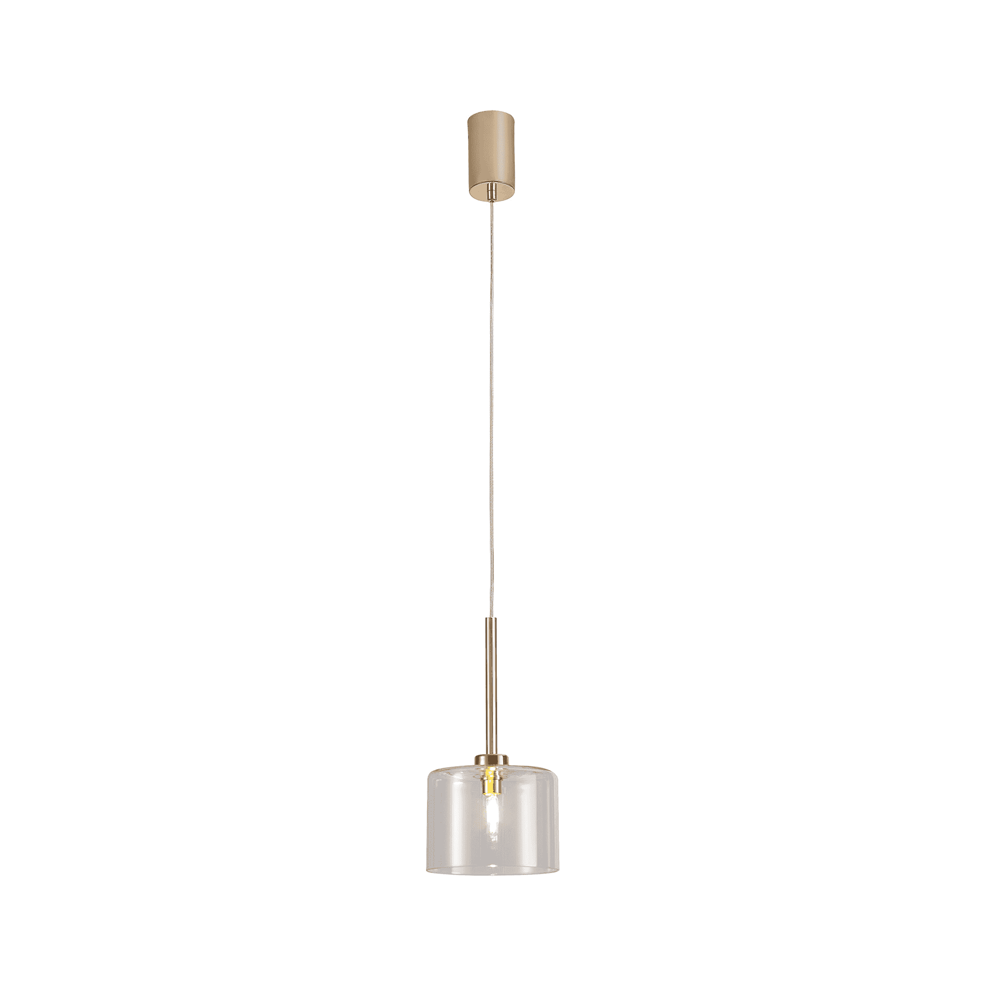 Fabula Tamworth Single Pendant - Short Cylinder Shade - French Gold & Clear Glass
