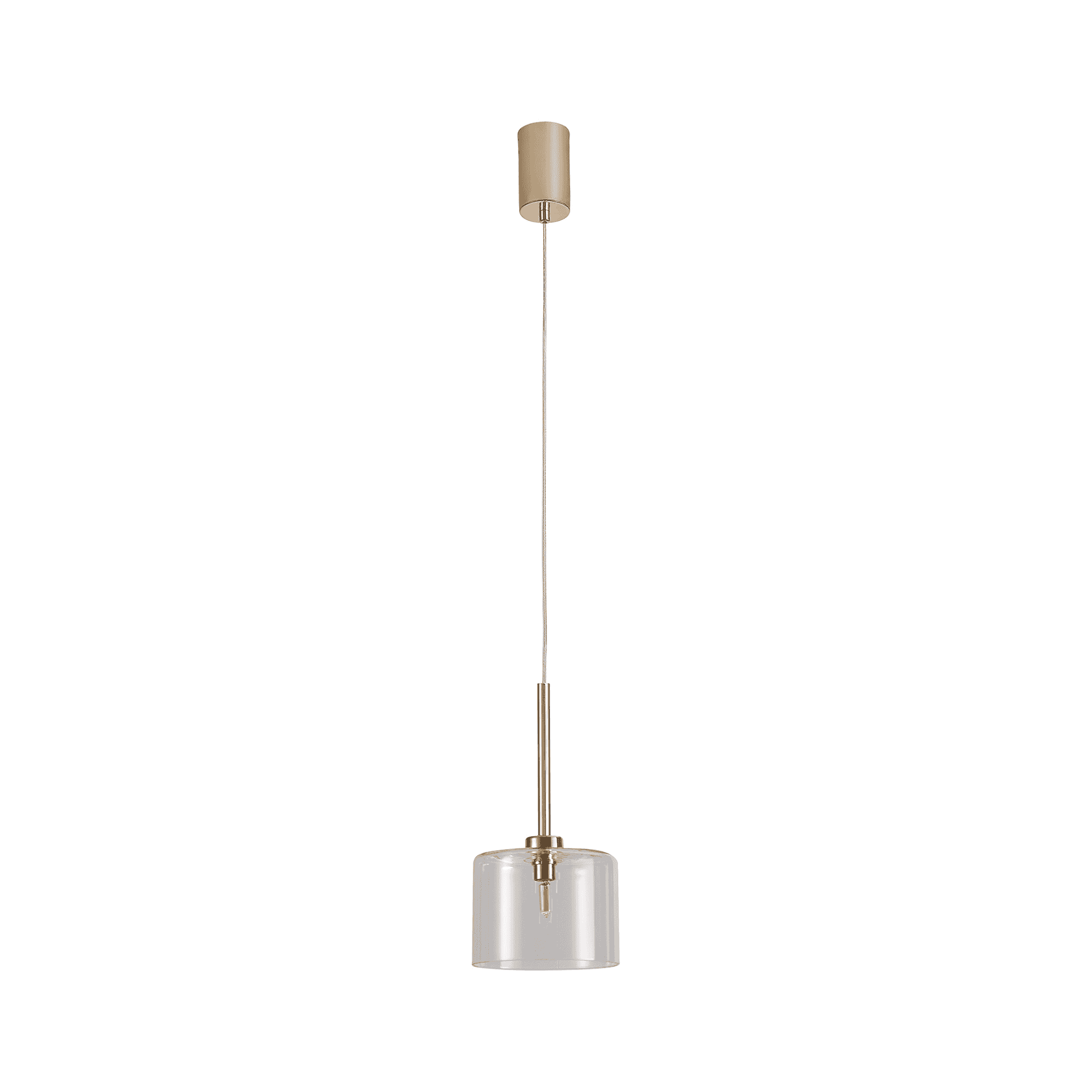 Fabula Tamworth Single Pendant - Short Cylinder Shade - French Gold & Clear Glass