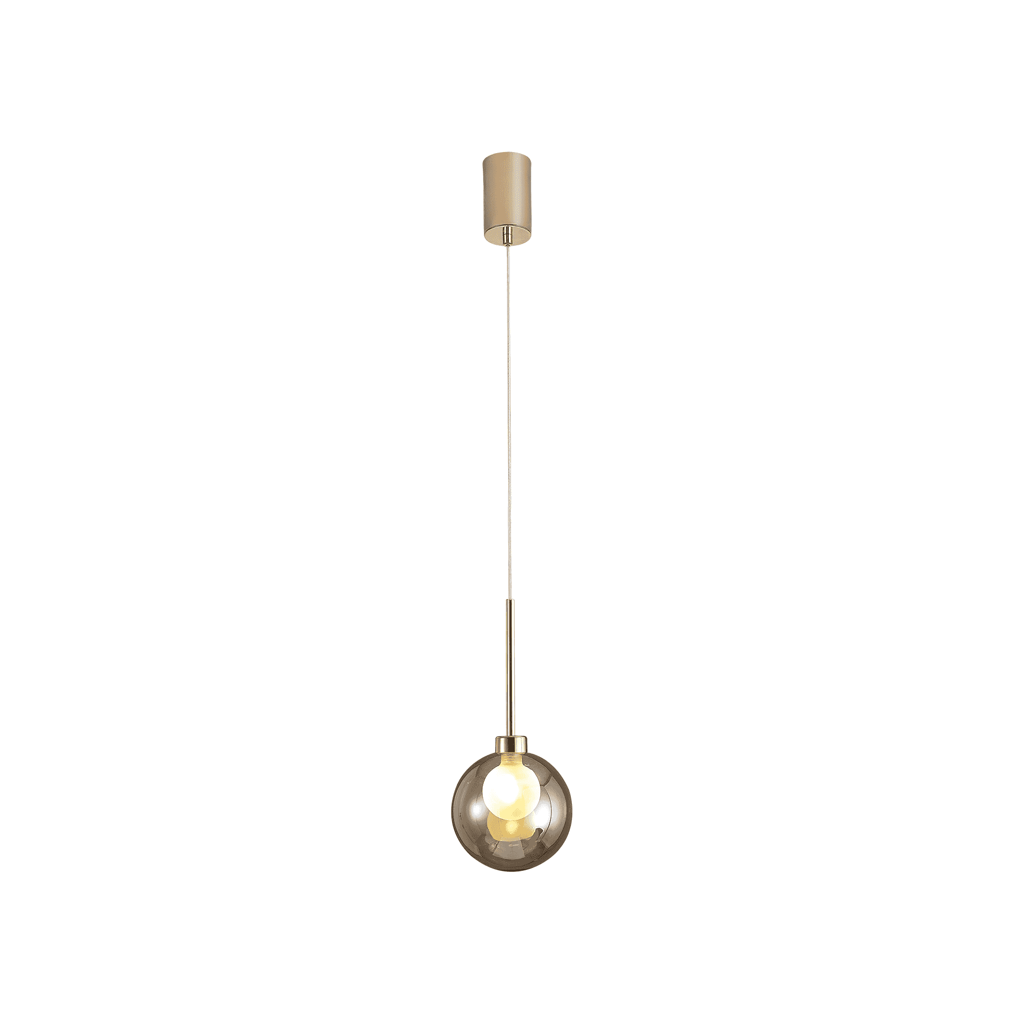 Fabula Tamworth Single Pendant - Round Shade with Inner Frosted Globe - French Gold, Cognac & Frosted Glass