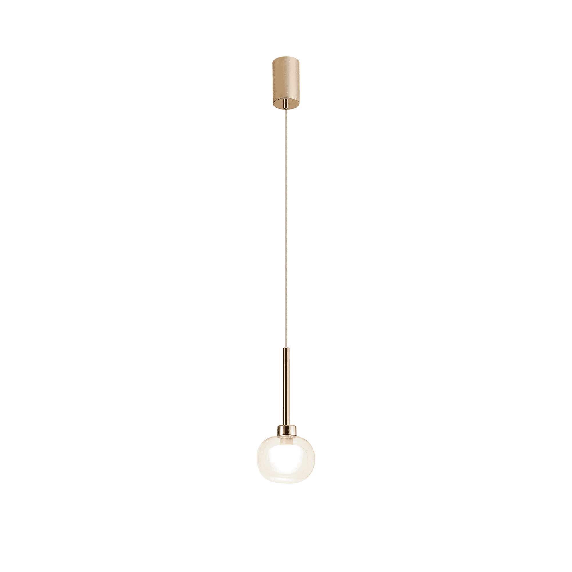 Fabula Tamworth Single Pendant - Flattened Round Shade with Inner Frosted Globe - French Gold, Clear & Frosted Glass
