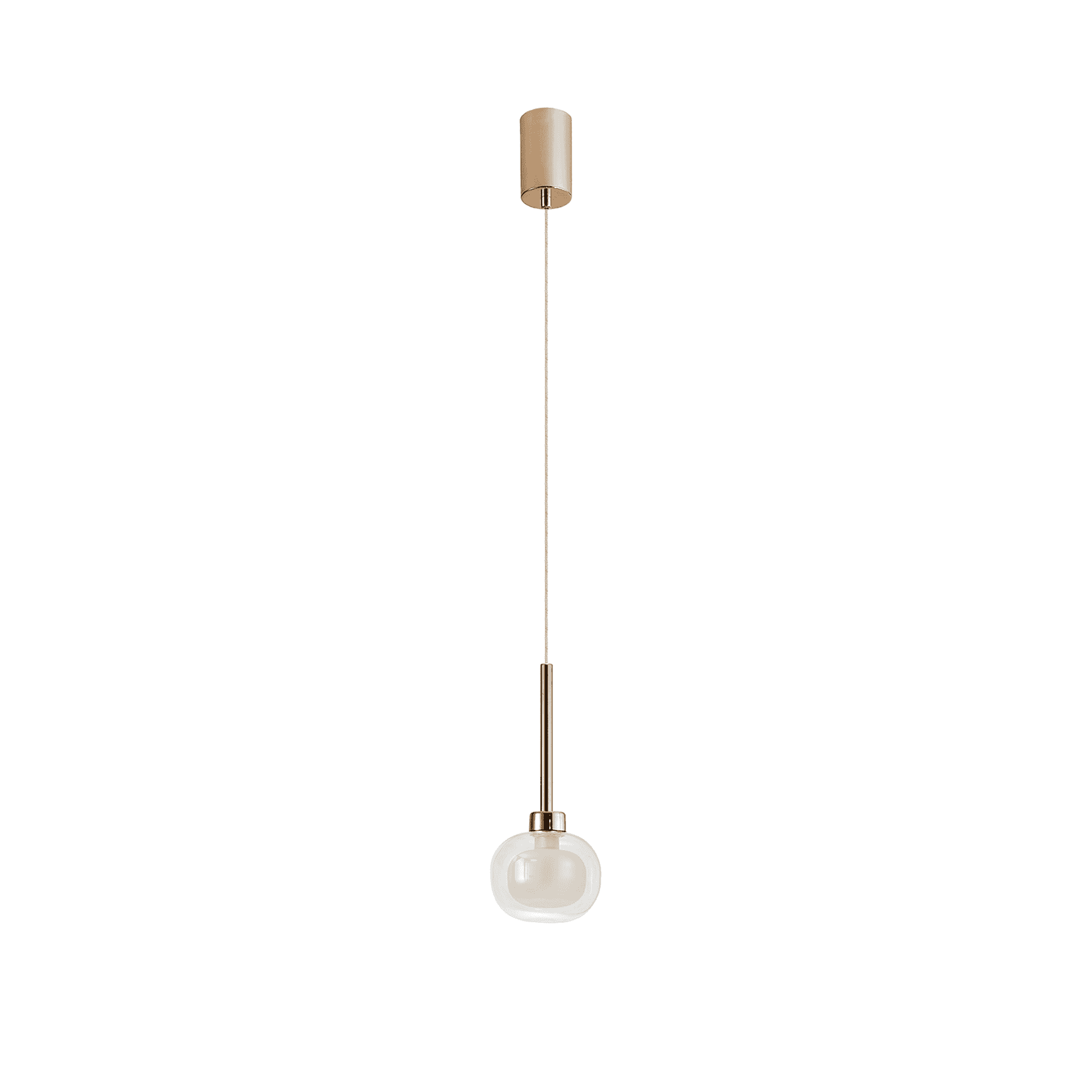 Fabula Tamworth Single Pendant - Flattened Round Shade with Inner Frosted Globe - French Gold, Clear & Frosted Glass