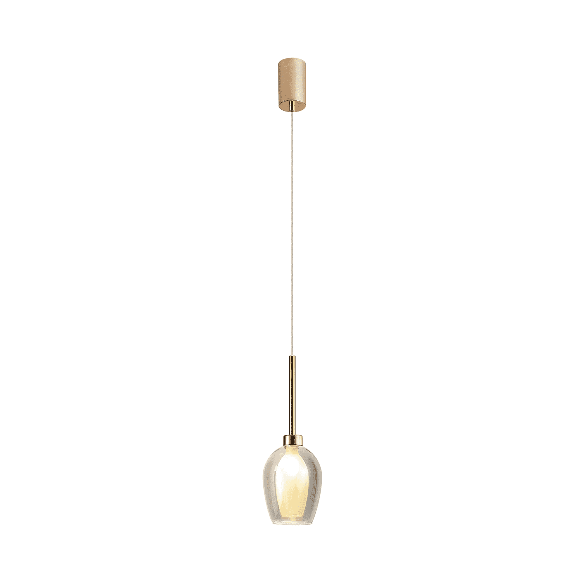 Fabula Tamworth Single Pendant - Wine Glass Shade with Inner Frosted Glass - French Gold, Smoked & Frosted Glass