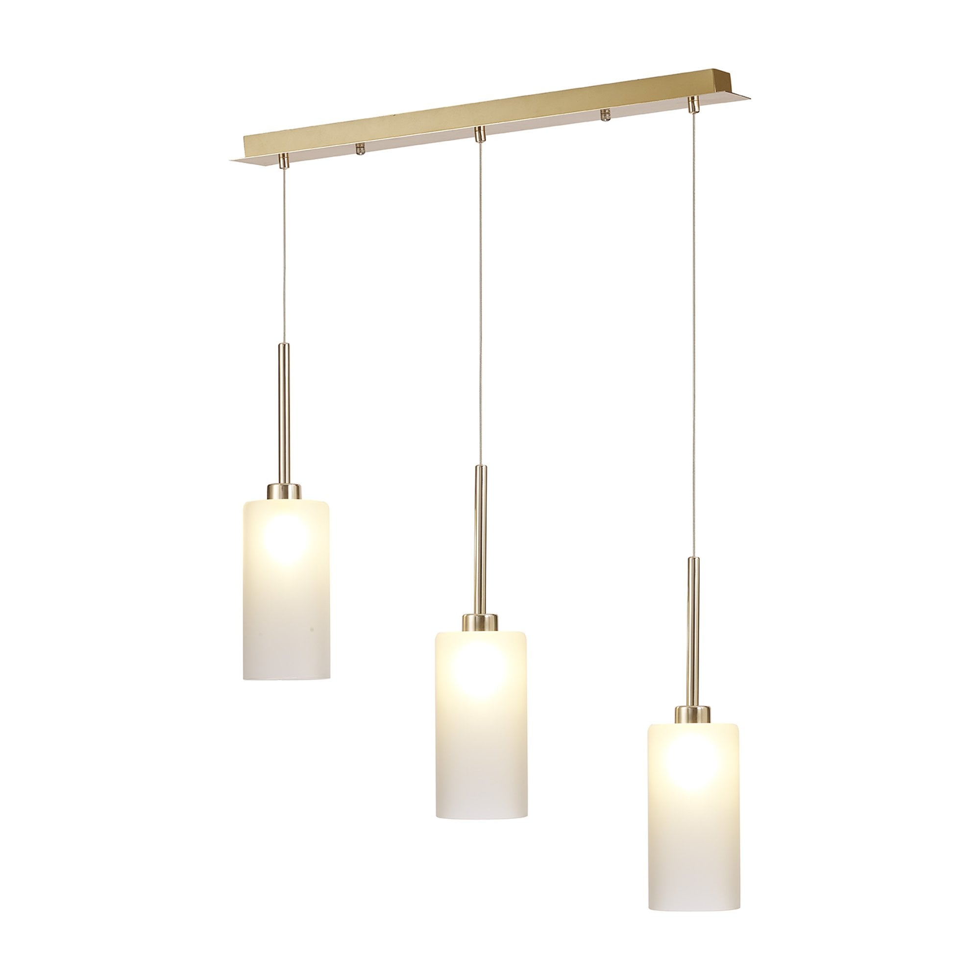 Fabula Tamworth 3 Light Linear Pendant - Tall Cylinder Shades - French Gold & Frosted Glass