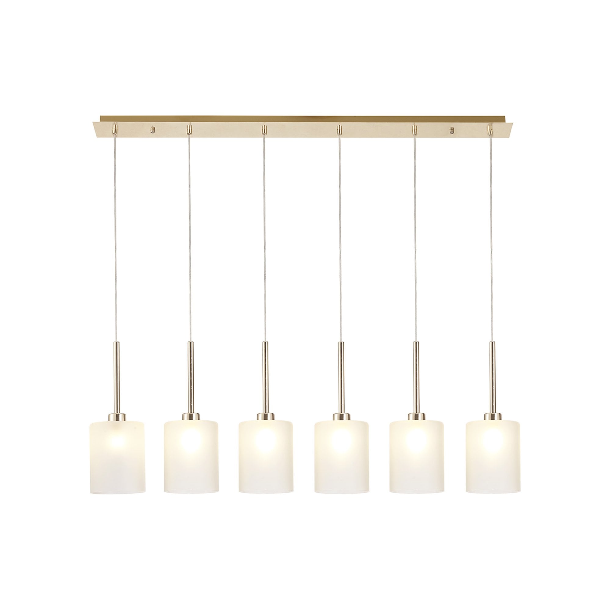 Fabula Tamworth 6 Light Linear Pendant - Medium Cylinder Shades - French Gold & Frosted Glass