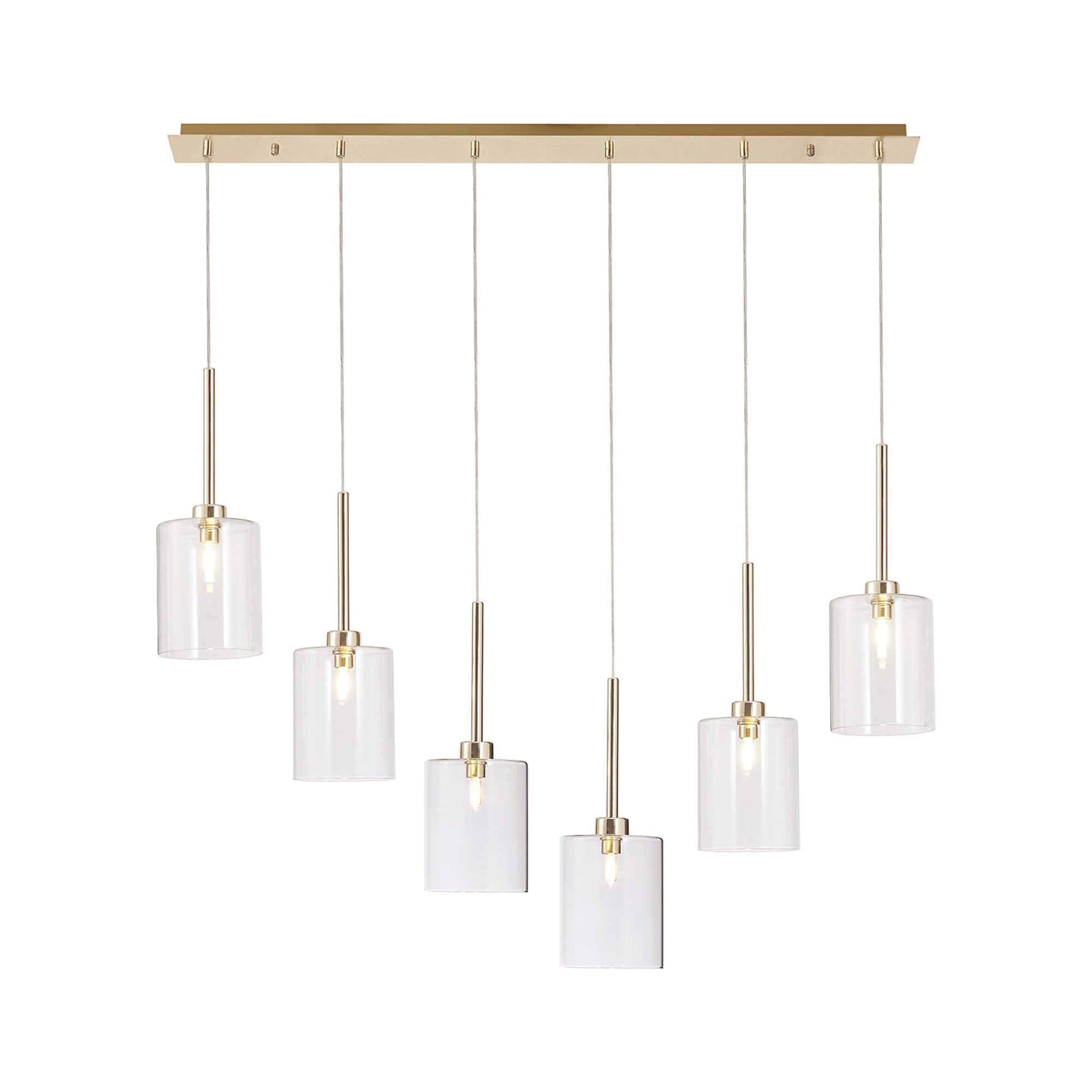 Fabula Tamworth 6 Light Linear Pendant - Medium Cylinder Shades - French Gold & Clear Glass