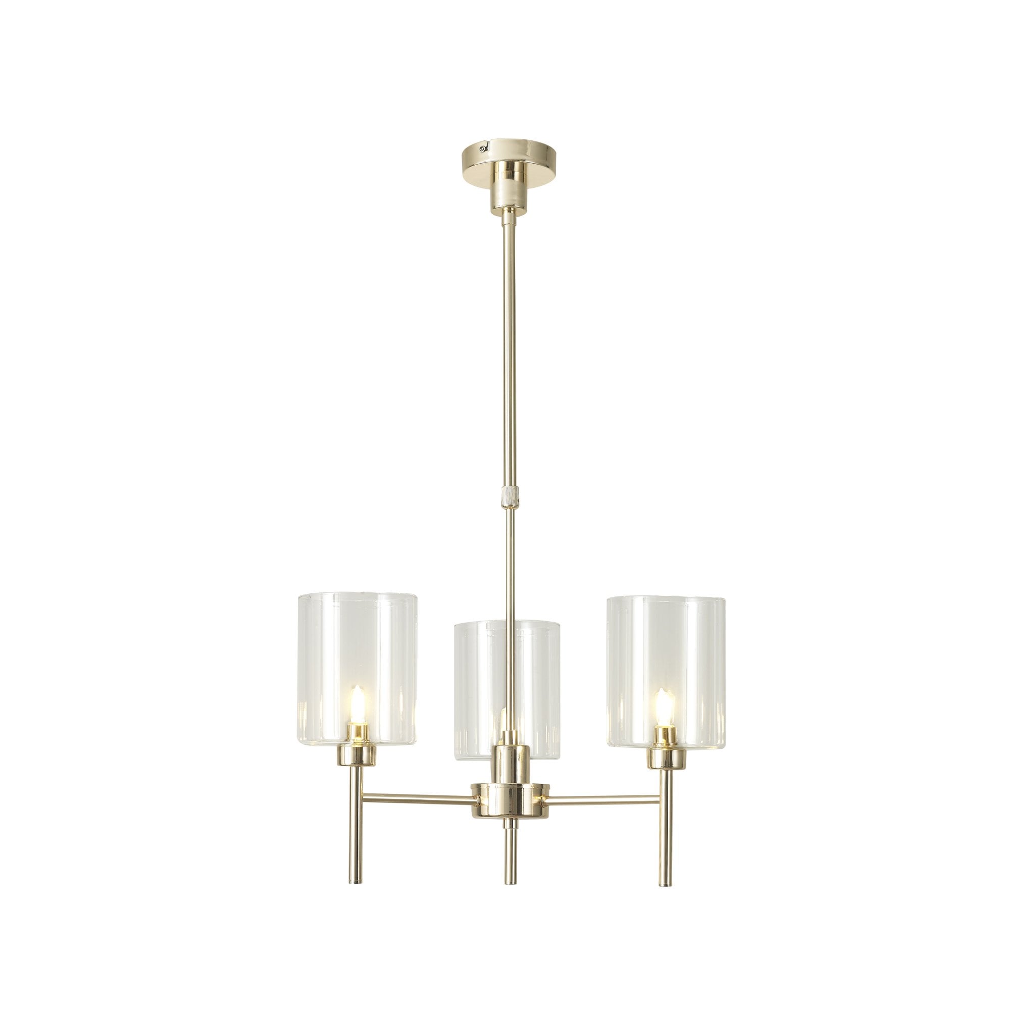 Fabula Tamworth 3 Light Telescopic Semi Flush - Medium Cylinder Shades - French Gold & Clear Glass