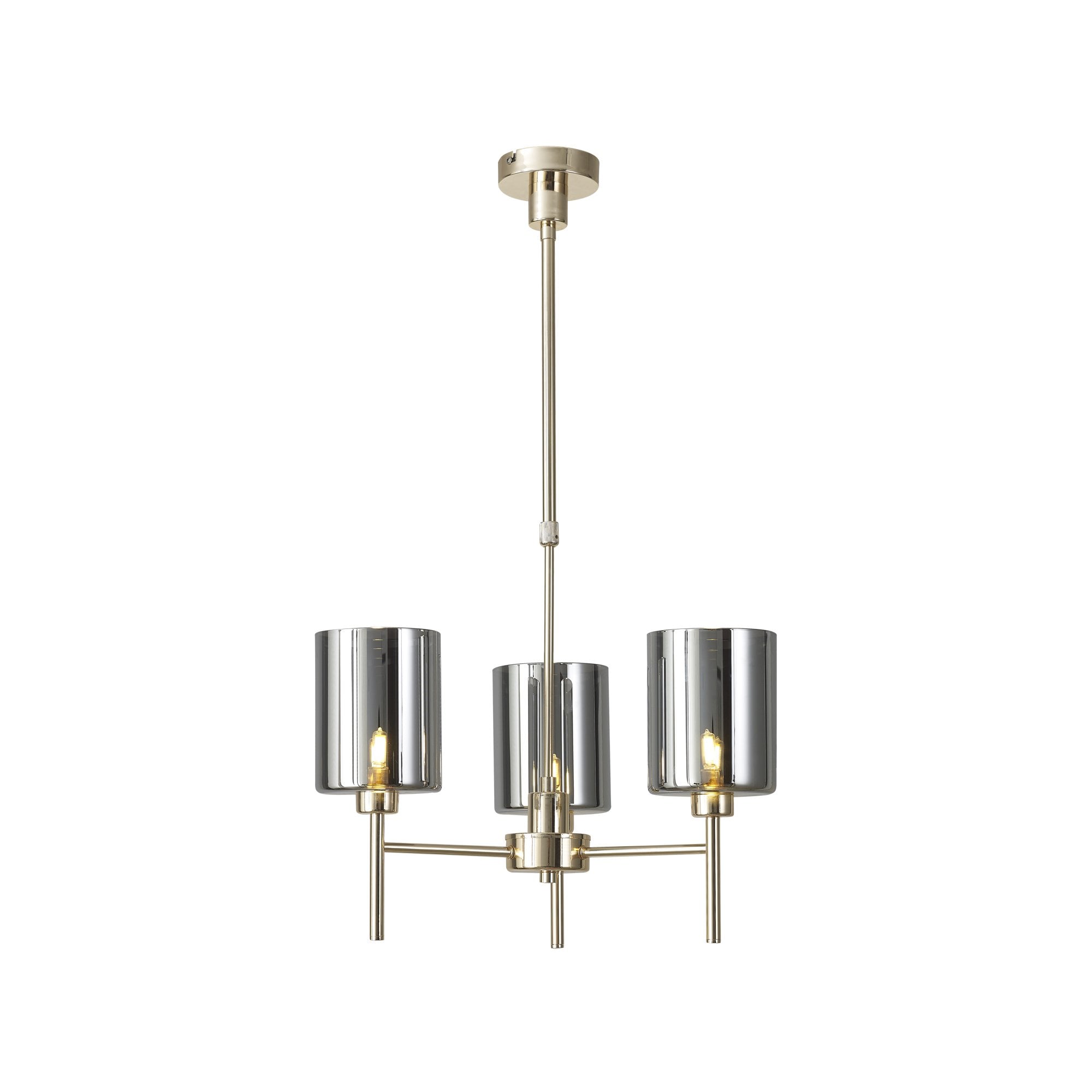 Fabula Tamworth 3 Light Telescopic Semi Flush - Medium Cylinder Shades - French Gold & Chrome Glass
