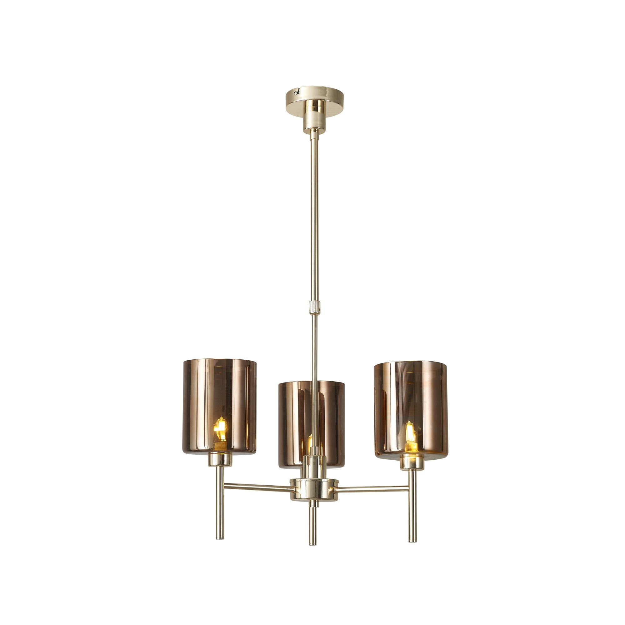 Fabula Tamworth 3 Light Telescopic Semi Flush - Medium Cylinder Shades - French Gold & Copper Glass