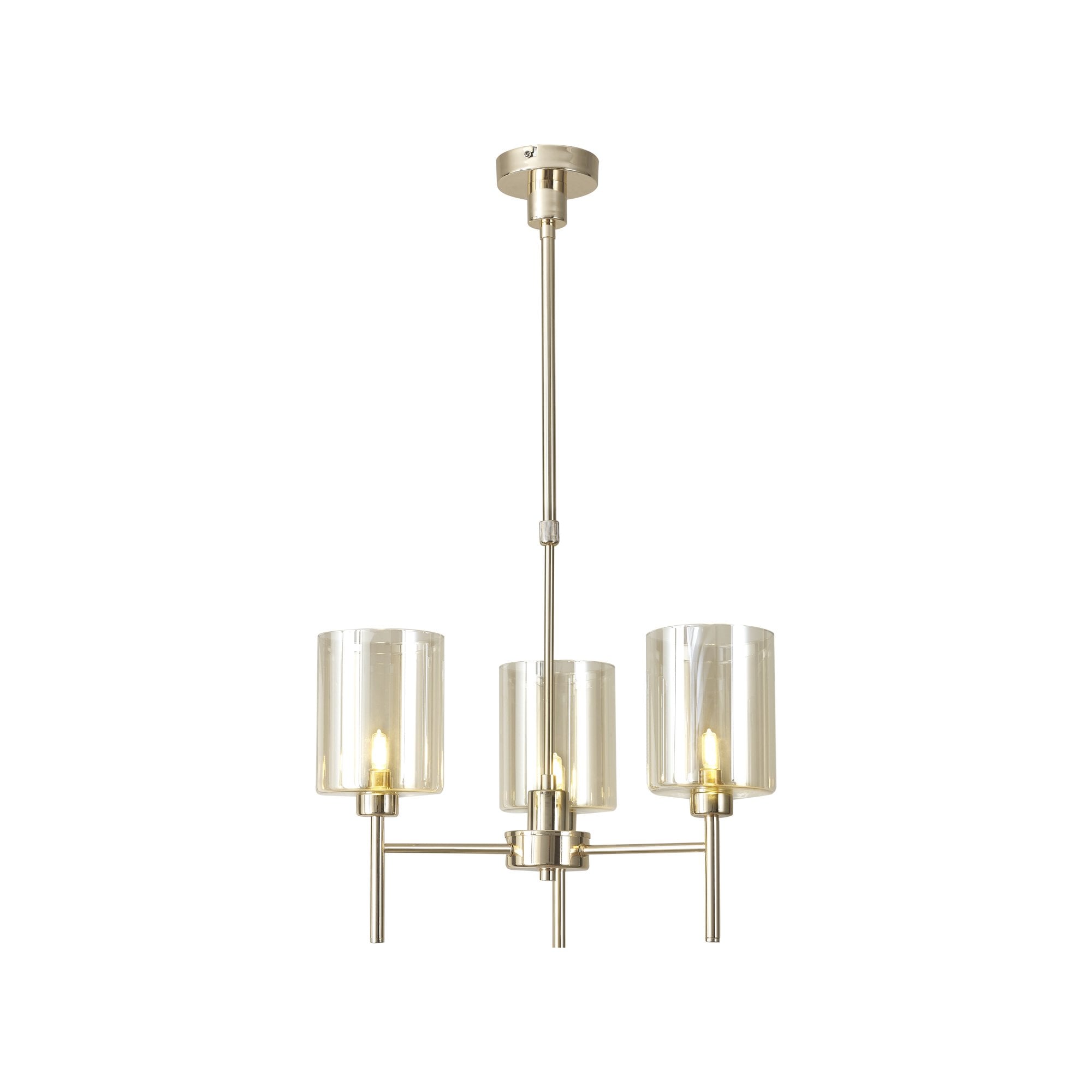 Fabula Tamworth 3 Light Telescopic Semi Flush - Medium Cylinder Shades - French Gold & Cognac Glass