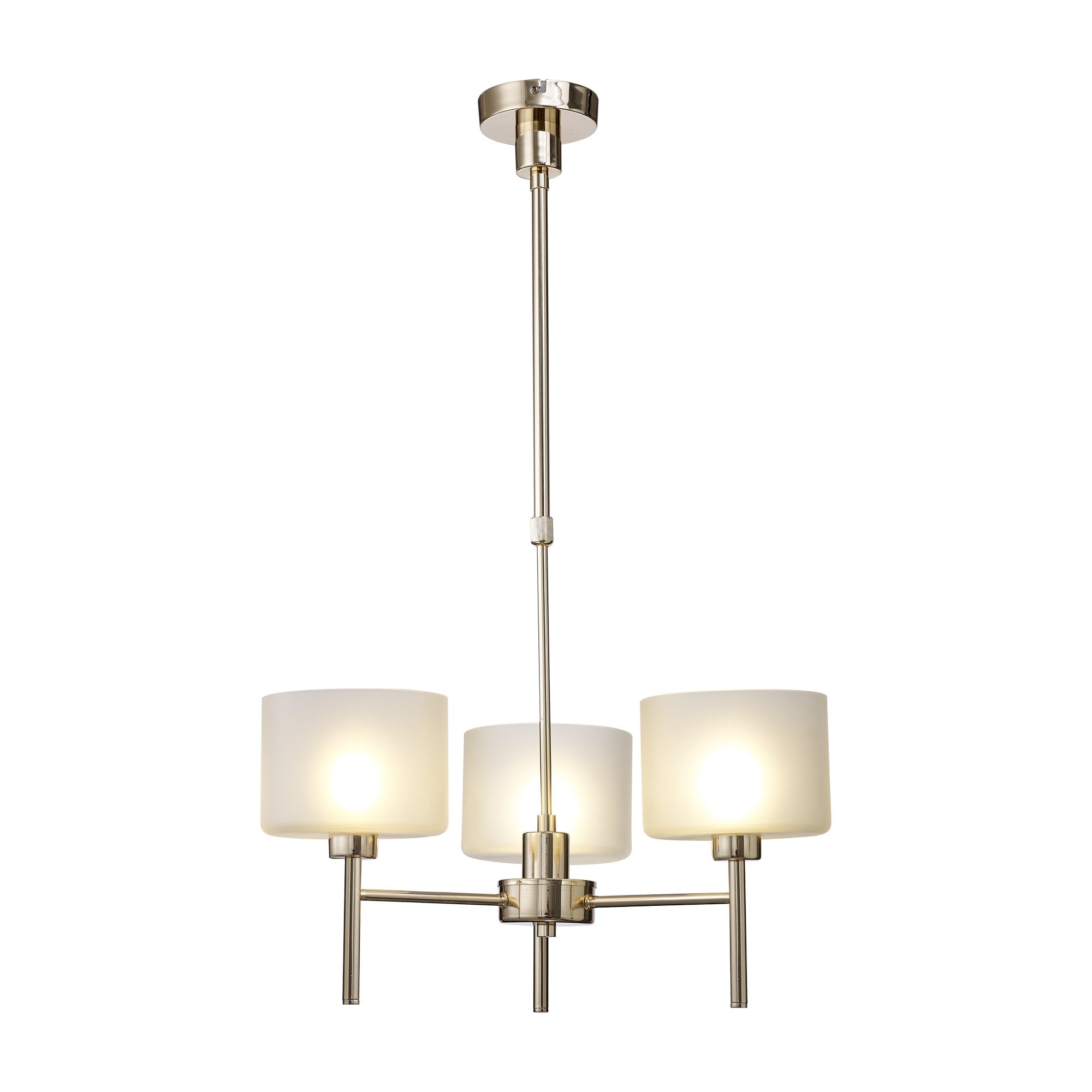 Fabula Tamworth 3 Light Telescopic Semi Flush - Short Cylinder Shades - French Gold & Frosted Glass