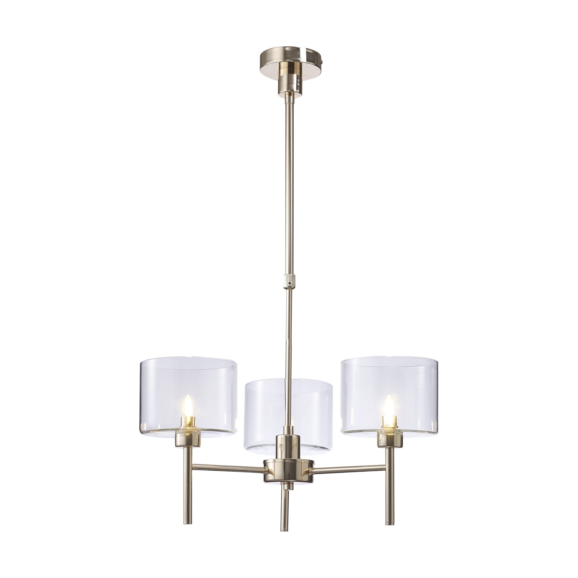 Fabula Tamworth 3 Light Telescopic Semi Flush - Short Cylinder Shades - French Gold & Clear Glass