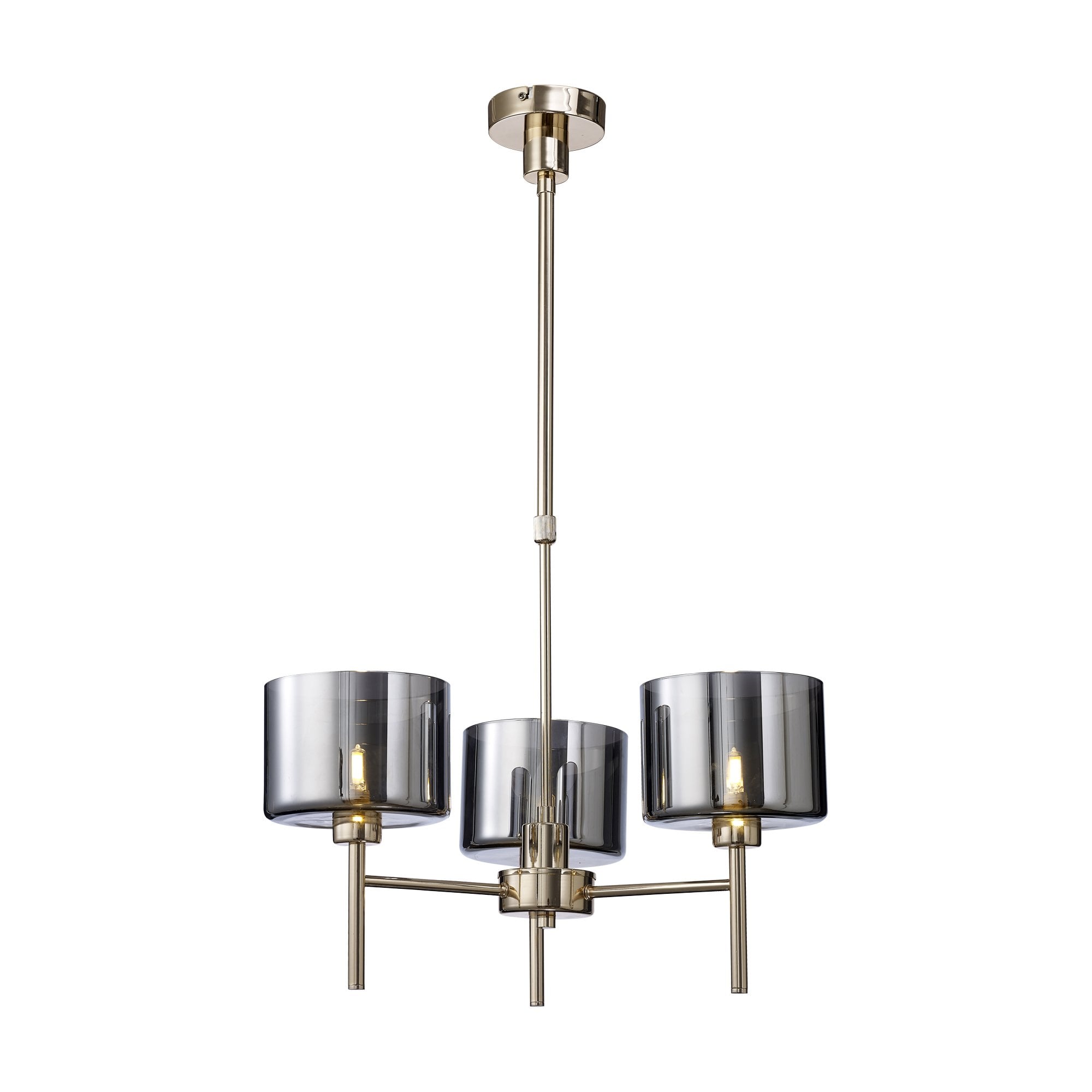 Fabula Tamworth 3 Light Telescopic Semi Flush - Short Cylinder Shades - French Gold & Chrome Glass