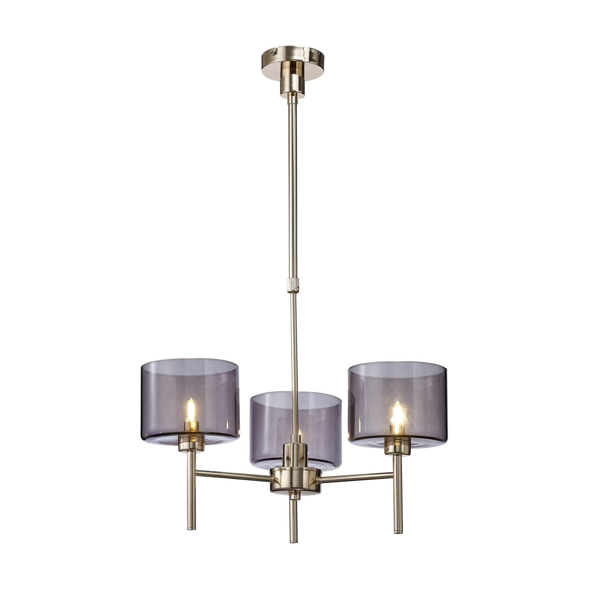 Fabula Tamworth 3 Light Telescopic Semi Flush - Short Cylinder Shades - French Gold & Smoked Glass
