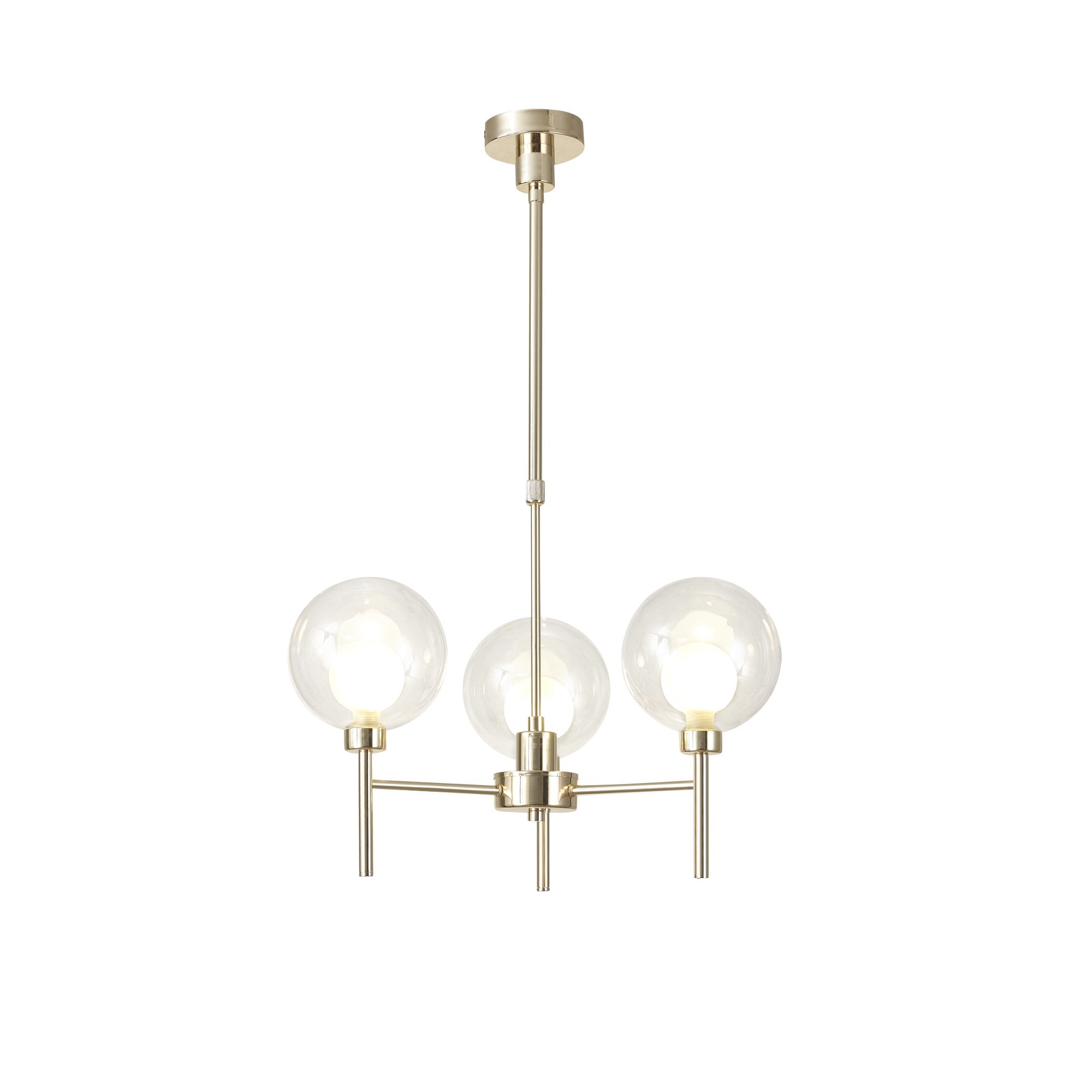Fabula Tamworth 3 Light Telescopic Semi Flush - Round Shades with Inner Frosted Globes - French Gold, Clear & Frosted Glass