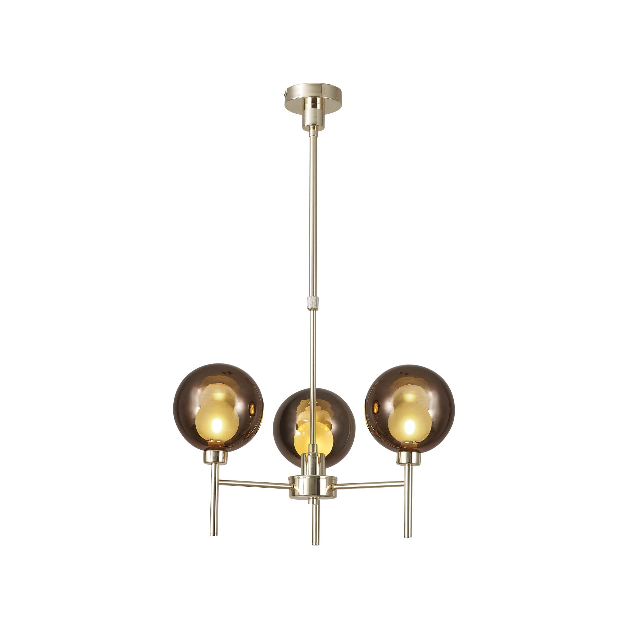 Fabula Tamworth 3 Light Telescopic Semi Flush - Round Shades with Inner Frosted Globes - French Gold, Copper & Frosted Glass