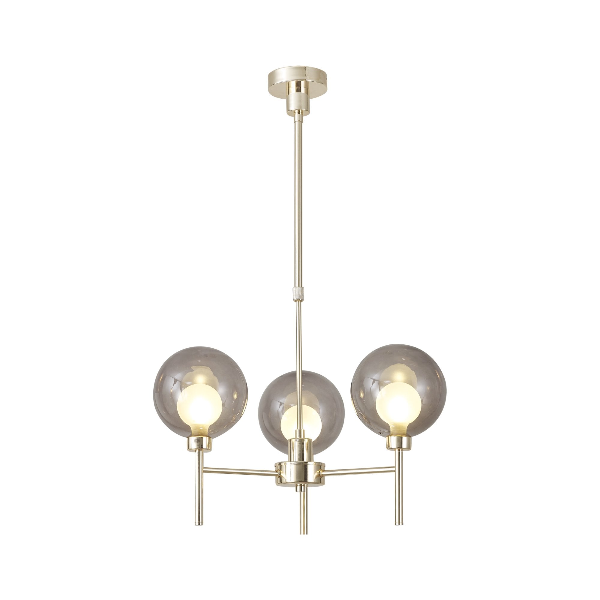 Fabula Tamworth 3 Light Telescopic Semi Flush - Round Shades with Inner Frosted Globes - French Gold, Smoked & Frosted Glass