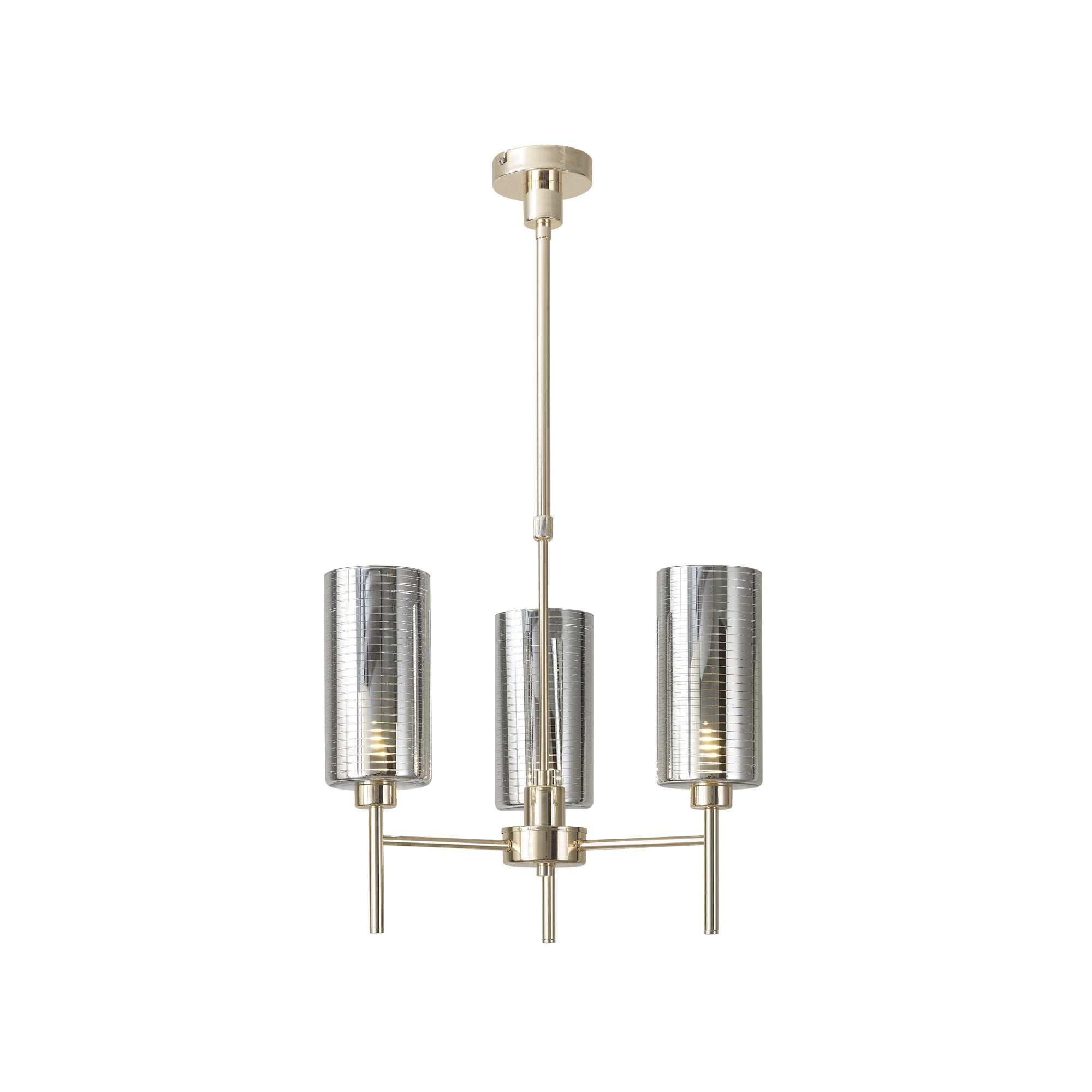 Fabula Tamworth 3 Light Telescopic Semi Flush - Tall Cylinder Shades - French Gold & Chrome Lined Glass