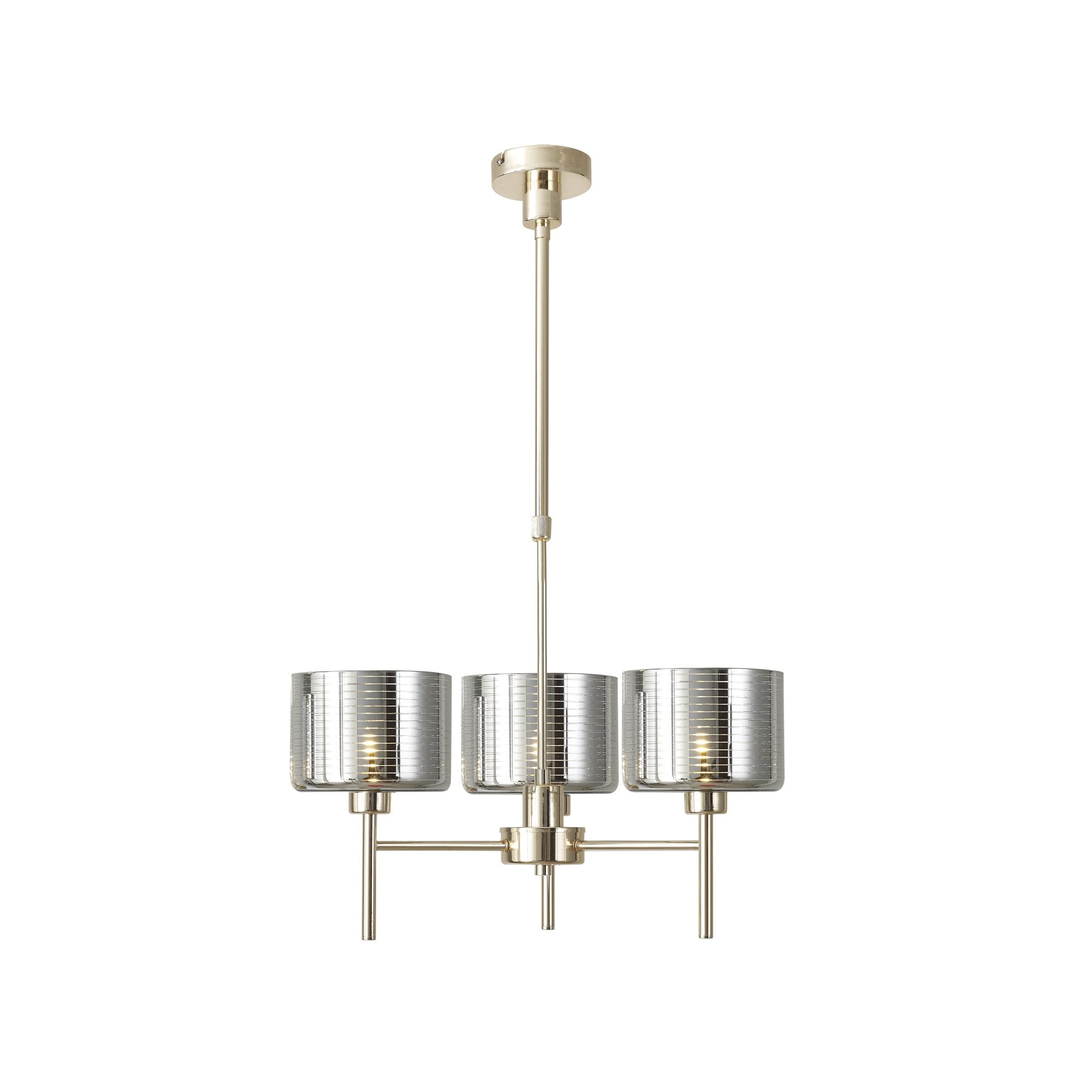 Fabula Tamworth 3 Light Telescopic Semi Flush - Short Cylinder Shades - French Gold & Chrome Lined Glass