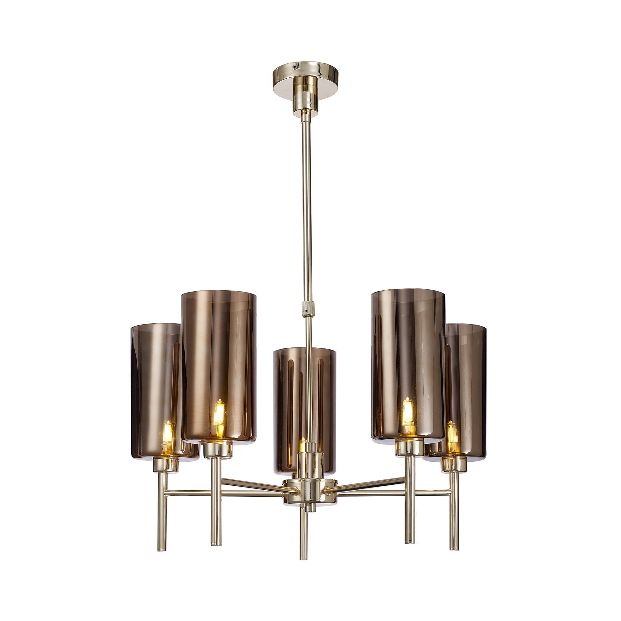 Fabula Tamworth 5 Light Telescopic Semi Flush - Tall Cylinder Shades - French Gold & Copper Glass