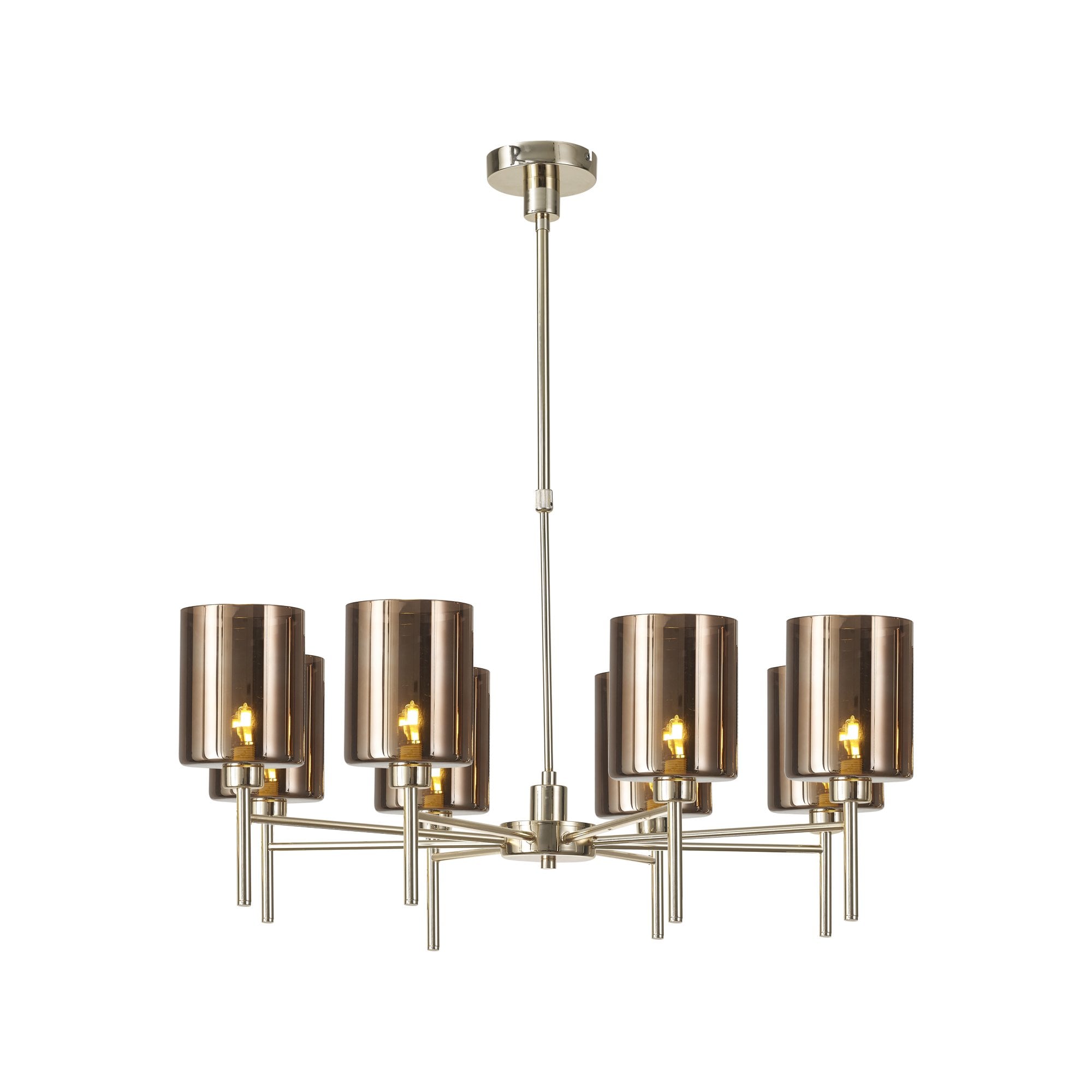 Fabula Tamworth 8 Light Telescopic Semi Flush - Medium Cylinder Shades - French Gold & Copper Glass