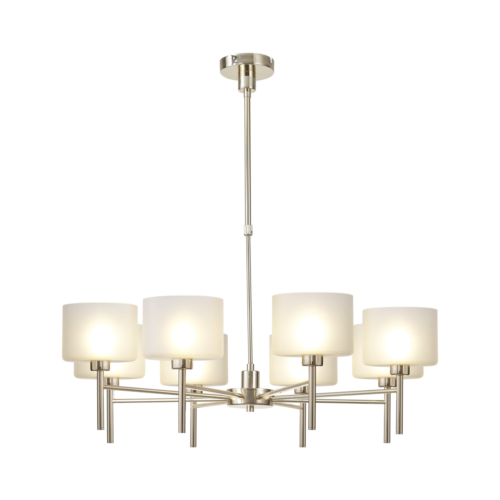 Fabula Tamworth 8 Light Telescopic Semi Flush - Short Cylinder Shades - French Gold & Frosted Glass
