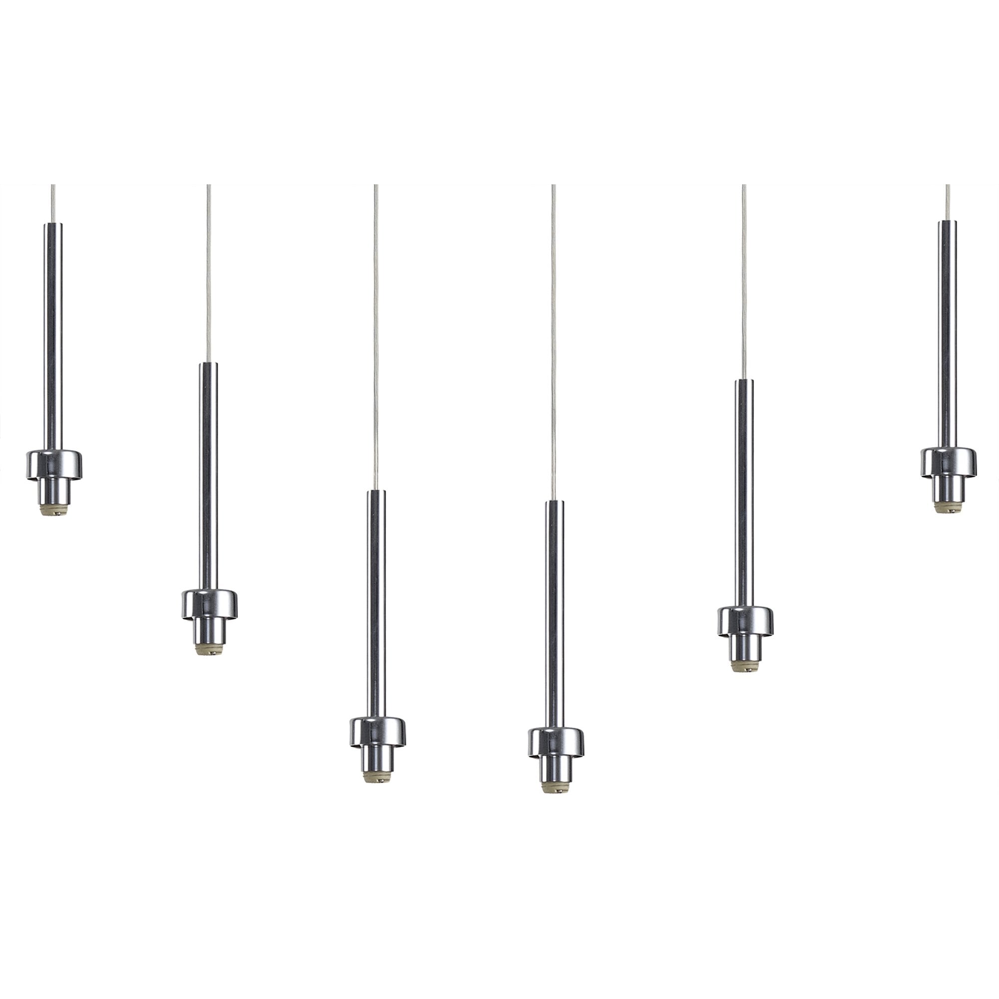 Fabula Tamworth 6 Light Linear Pendant - Mixed Cylinder Shades - Polished Chrome & Frosted Glass